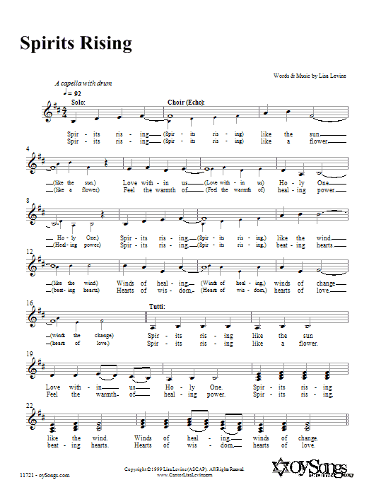 Download Lisa Levine Spirits Rising Sheet Music and learn how to play Melody Line, Lyrics & Chords PDF digital score in minutes