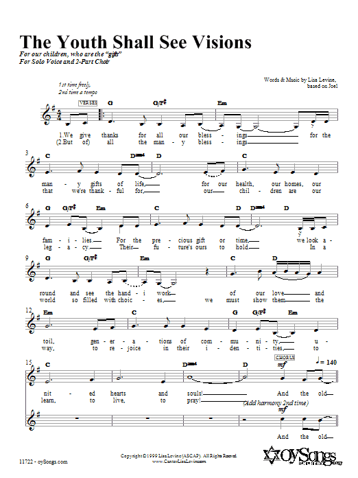 Download Lisa Levine The Youth Shall See Visions Sheet Music and learn how to play 2-Part Choir PDF digital score in minutes