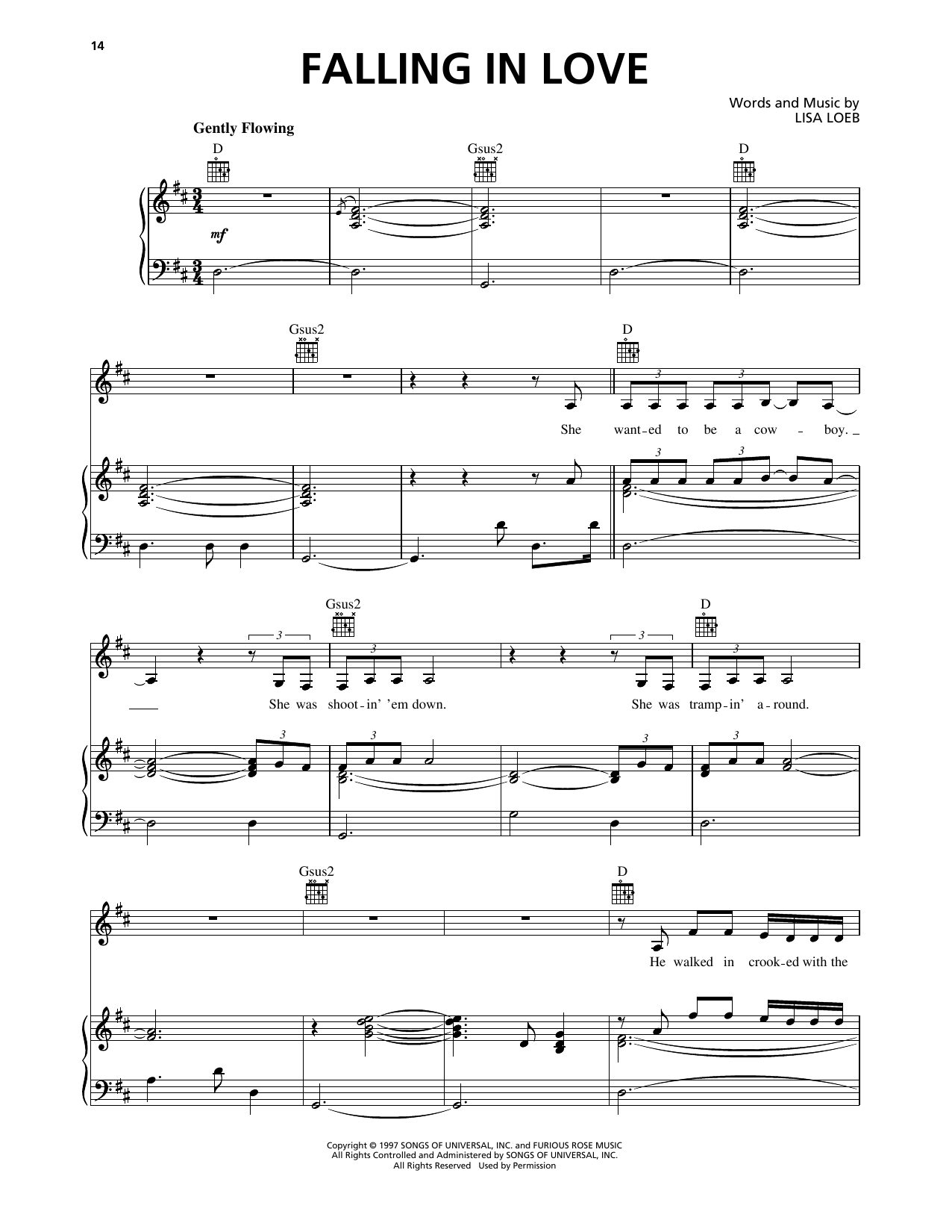 Download Lisa Loeb Falling In Love Sheet Music and learn how to play Piano, Vocal & Guitar Chords (Right-Hand Melody) PDF digital score in minutes