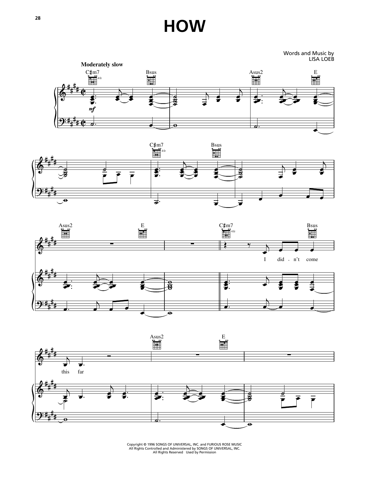 Download Lisa Loeb How Sheet Music and learn how to play Piano, Vocal & Guitar Chords (Right-Hand Melody) PDF digital score in minutes