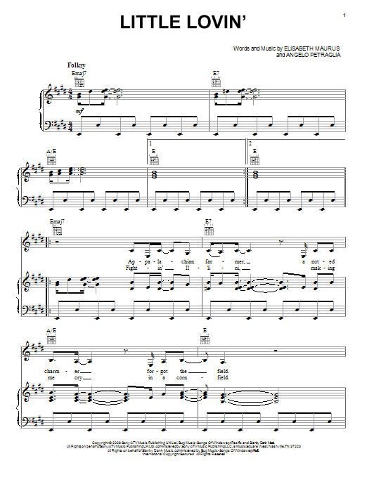Download Lissie Little Lovin' Sheet Music and learn how to play Piano, Vocal & Guitar (Right-Hand Melody) PDF digital score in minutes