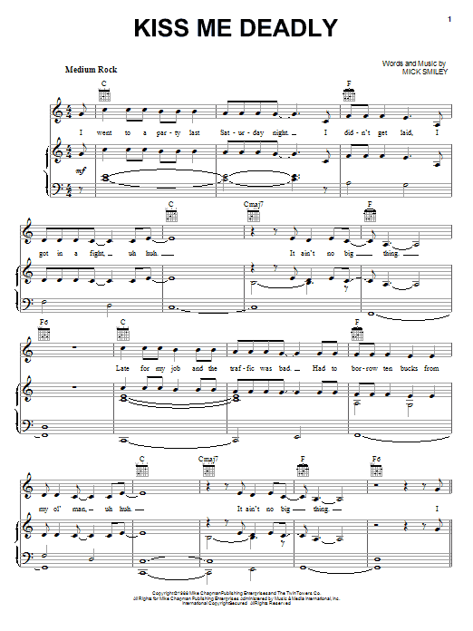 Download Lita Ford Kiss Me Deadly Sheet Music and learn how to play Easy Guitar Tab PDF digital score in minutes