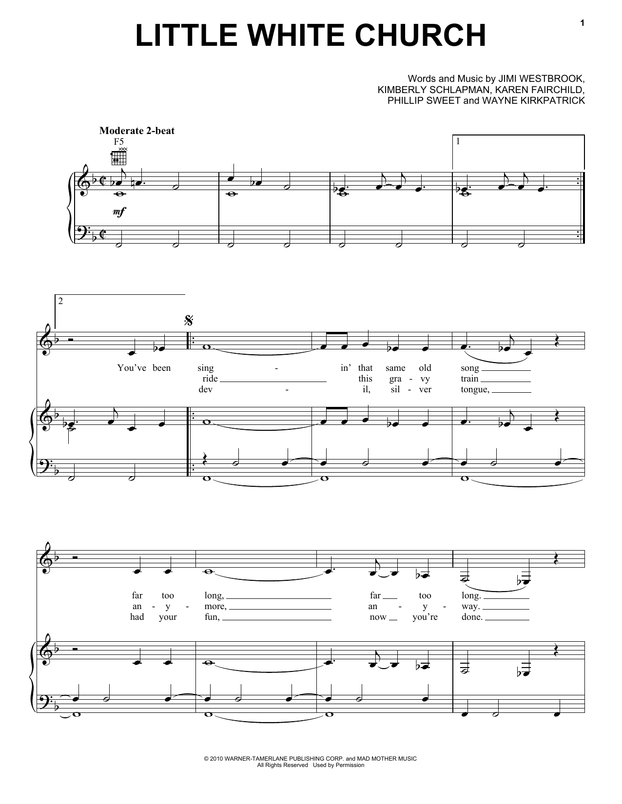 Download Little Big Town Little White Church Sheet Music and learn how to play Piano, Vocal & Guitar (Right-Hand Melody) PDF digital score in minutes