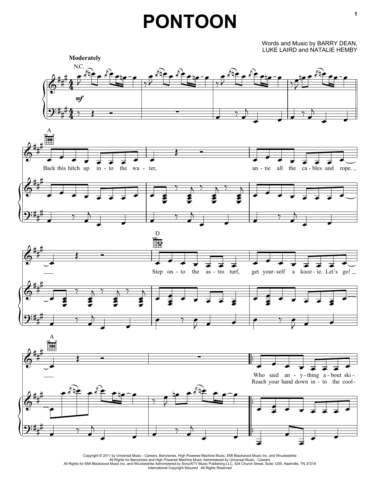 Download Little Big Town Pontoon Sheet Music and learn how to play Easy Piano PDF digital score in minutes