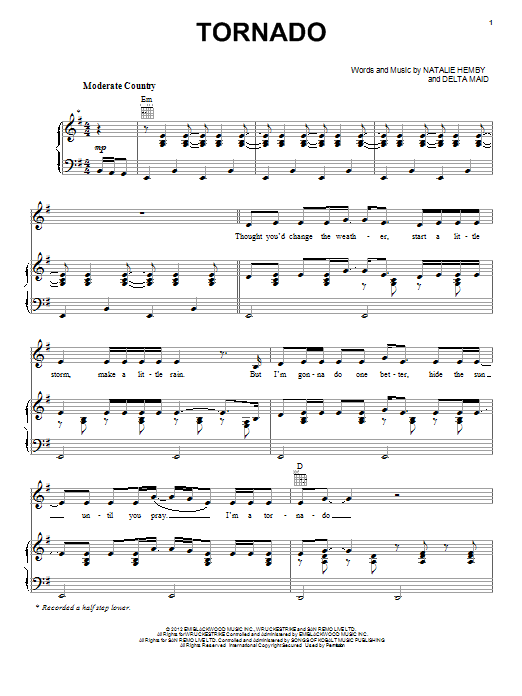 Download Little Big Town Tornado Sheet Music and learn how to play Piano, Vocal & Guitar (Right-Hand Melody) PDF digital score in minutes