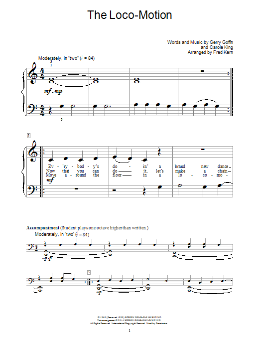 Download Bill Boyd The Loco-Motion Sheet Music and learn how to play Easy Piano PDF digital score in minutes
