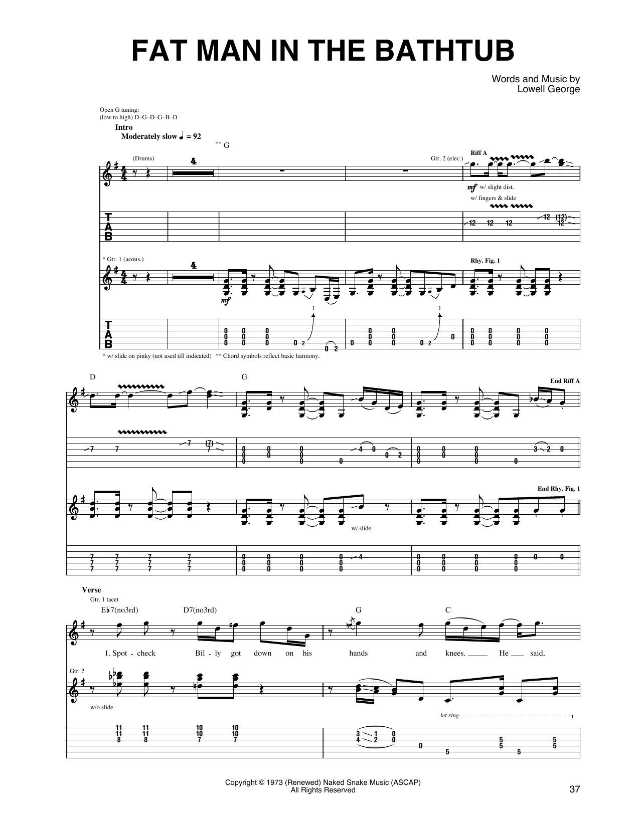 Download Little Feat Fat Man In The Bathtub Sheet Music and learn how to play Guitar Tab PDF digital score in minutes