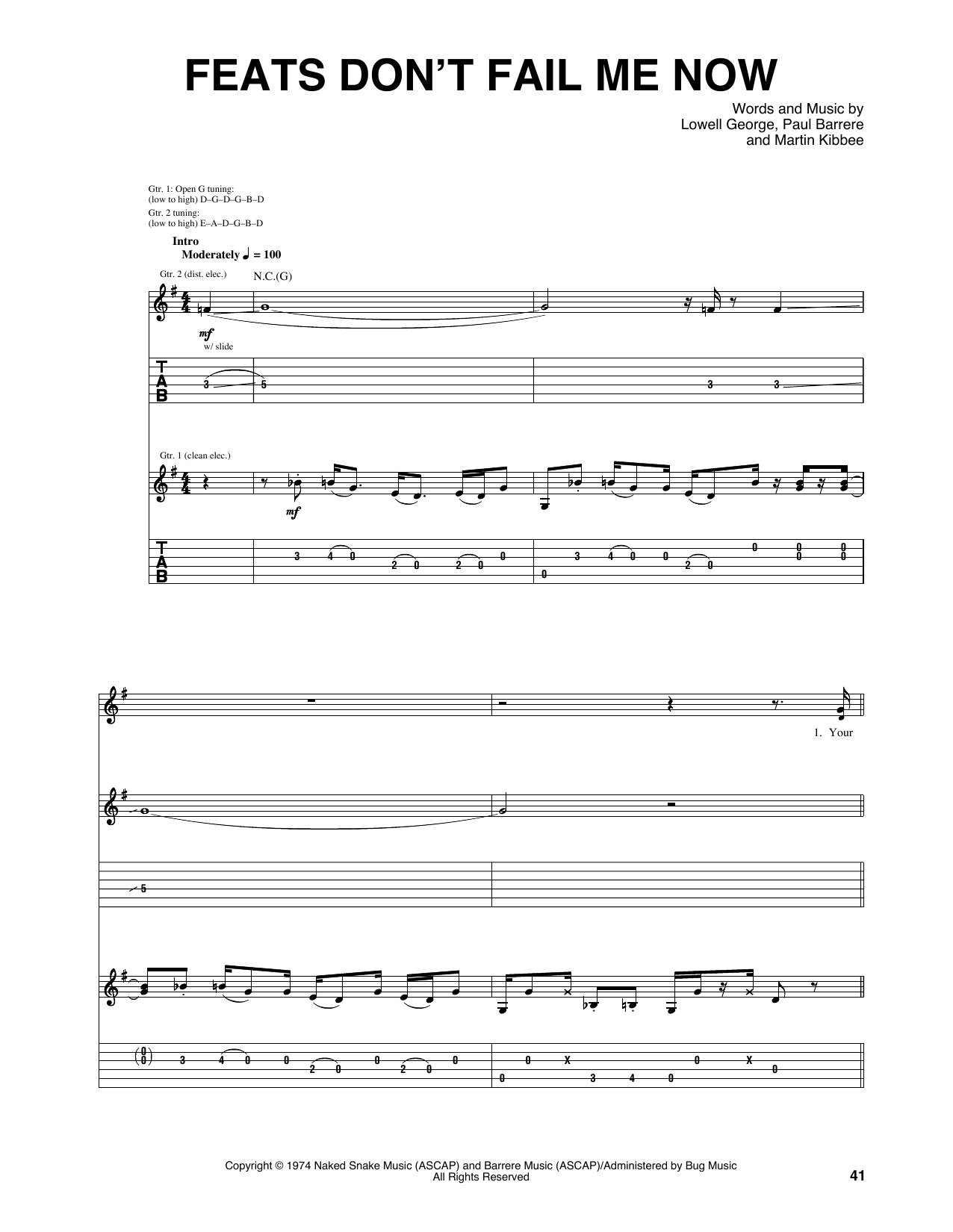 Download Little Feat Feats Don't Fail Me Now Sheet Music and learn how to play Guitar Tab PDF digital score in minutes