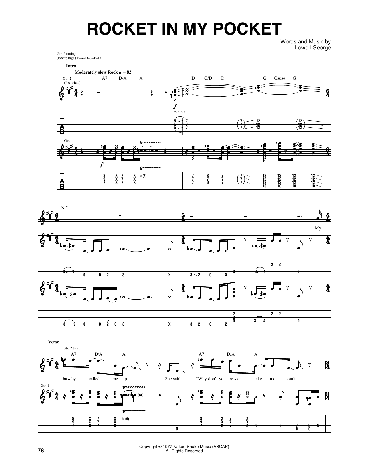 Download Little Feat Rocket In My Pocket Sheet Music and learn how to play Guitar Tab PDF digital score in minutes