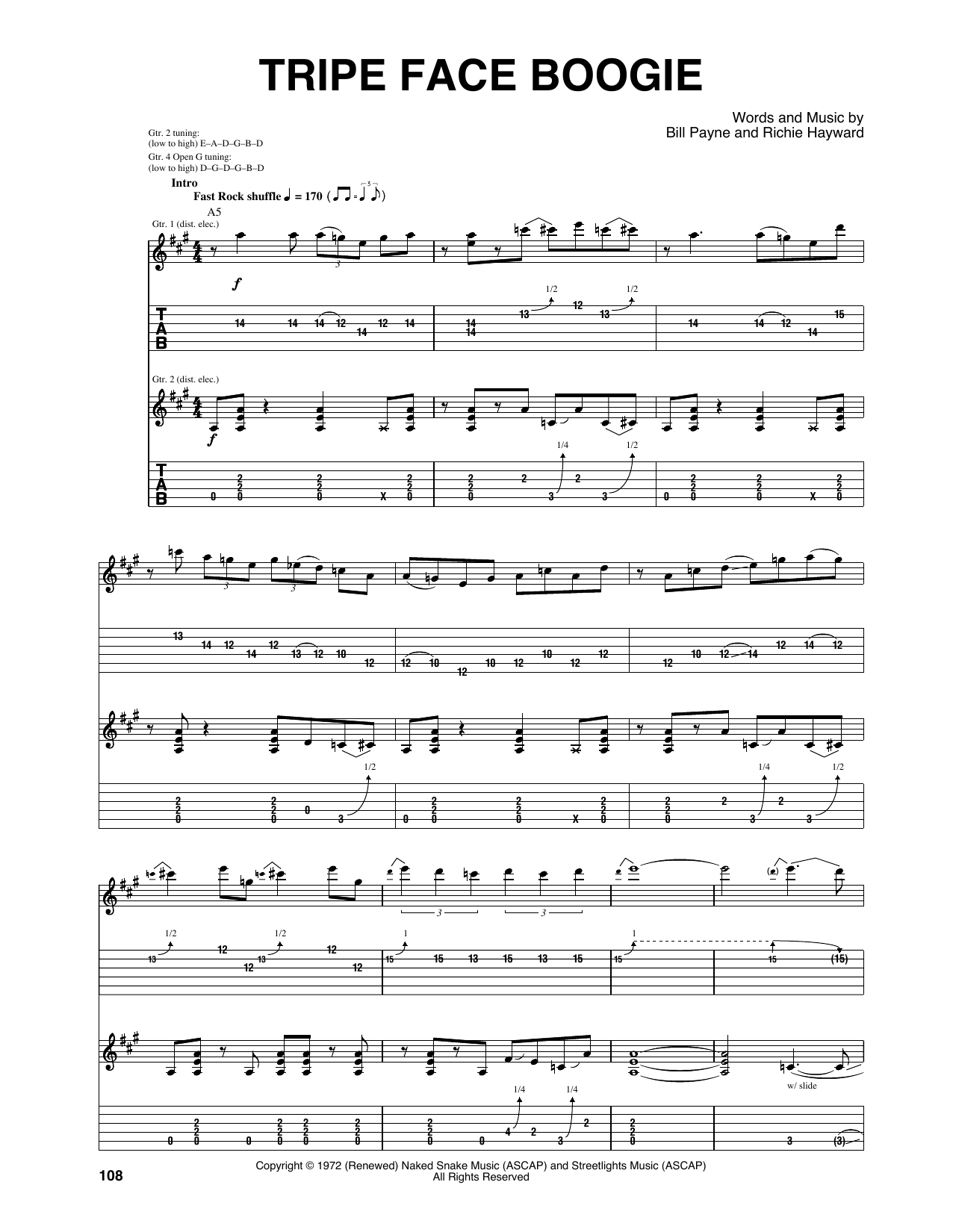 Download Little Feat Tripe Face Boogie Sheet Music and learn how to play Guitar Tab PDF digital score in minutes