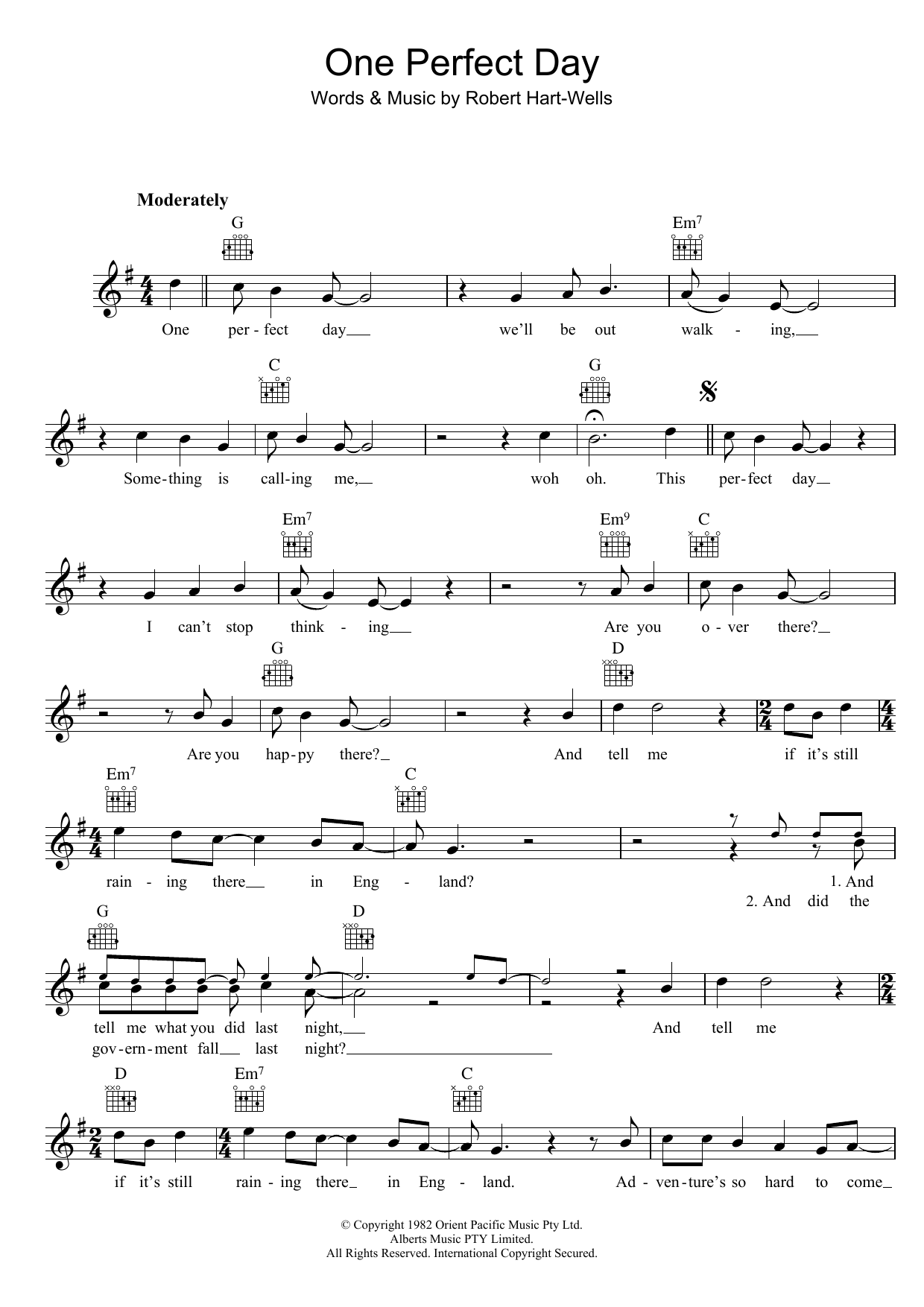 Download Little Heroes One Perfect Day Sheet Music and learn how to play Melody Line, Lyrics & Chords PDF digital score in minutes