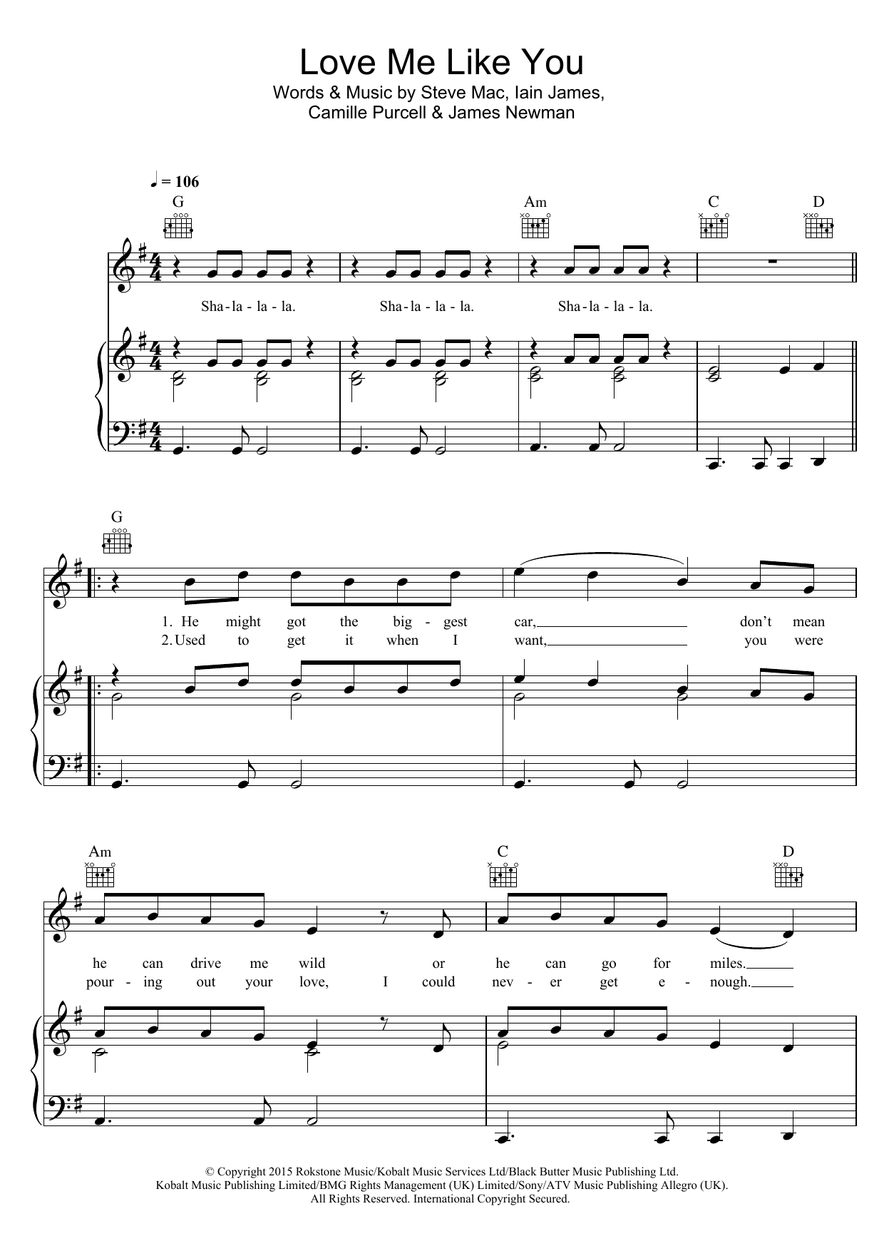 Download Little Mix Love Me Like You Sheet Music and learn how to play Piano, Vocal & Guitar (Right-Hand Melody) PDF digital score in minutes