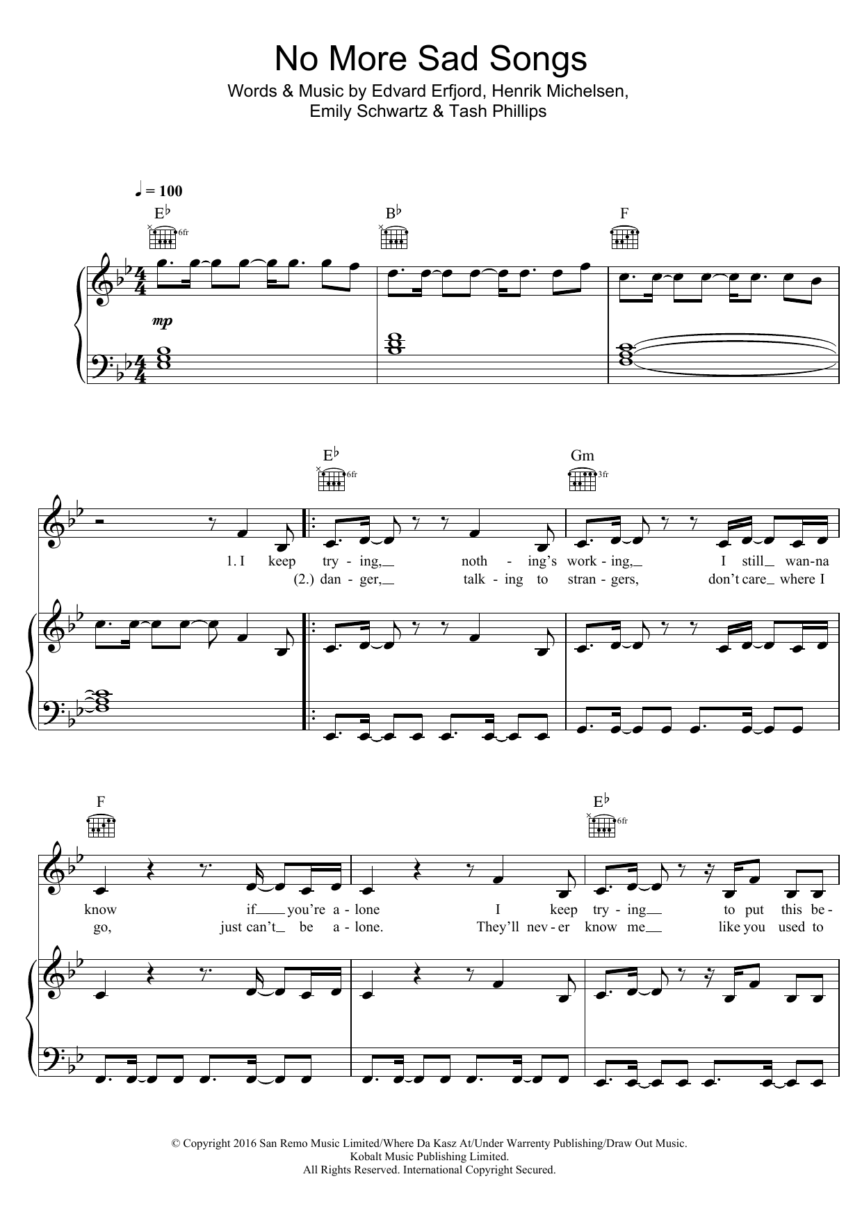 Download Little Mix No More Sad Songs (feat. Machine Gun Kelly) Sheet Music and learn how to play Piano, Vocal & Guitar (Right-Hand Melody) PDF digital score in minutes