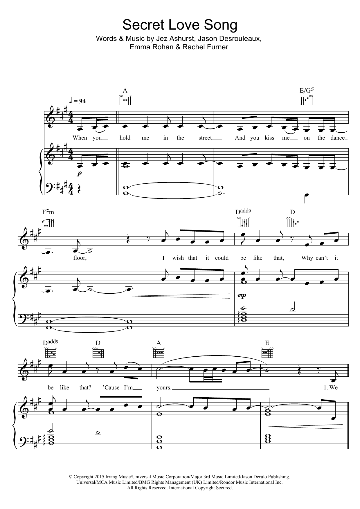 Download Little Mix Secret Love Song (featuring Jason Derulo) Sheet Music and learn how to play Easy Piano PDF digital score in minutes