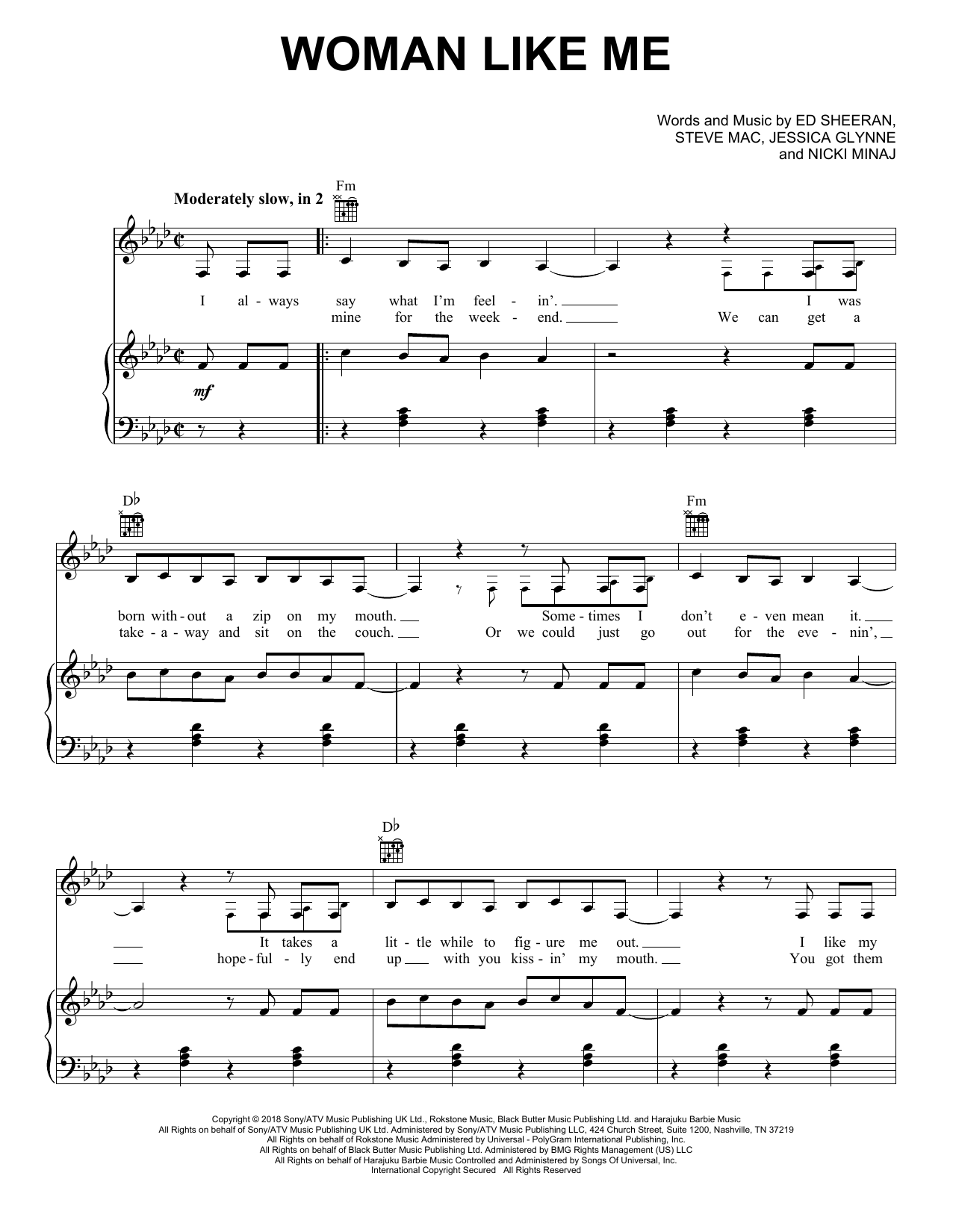 Download Little Mix Woman Like Me (feat. Nicki Minaj) Sheet Music and learn how to play Really Easy Piano PDF digital score in minutes