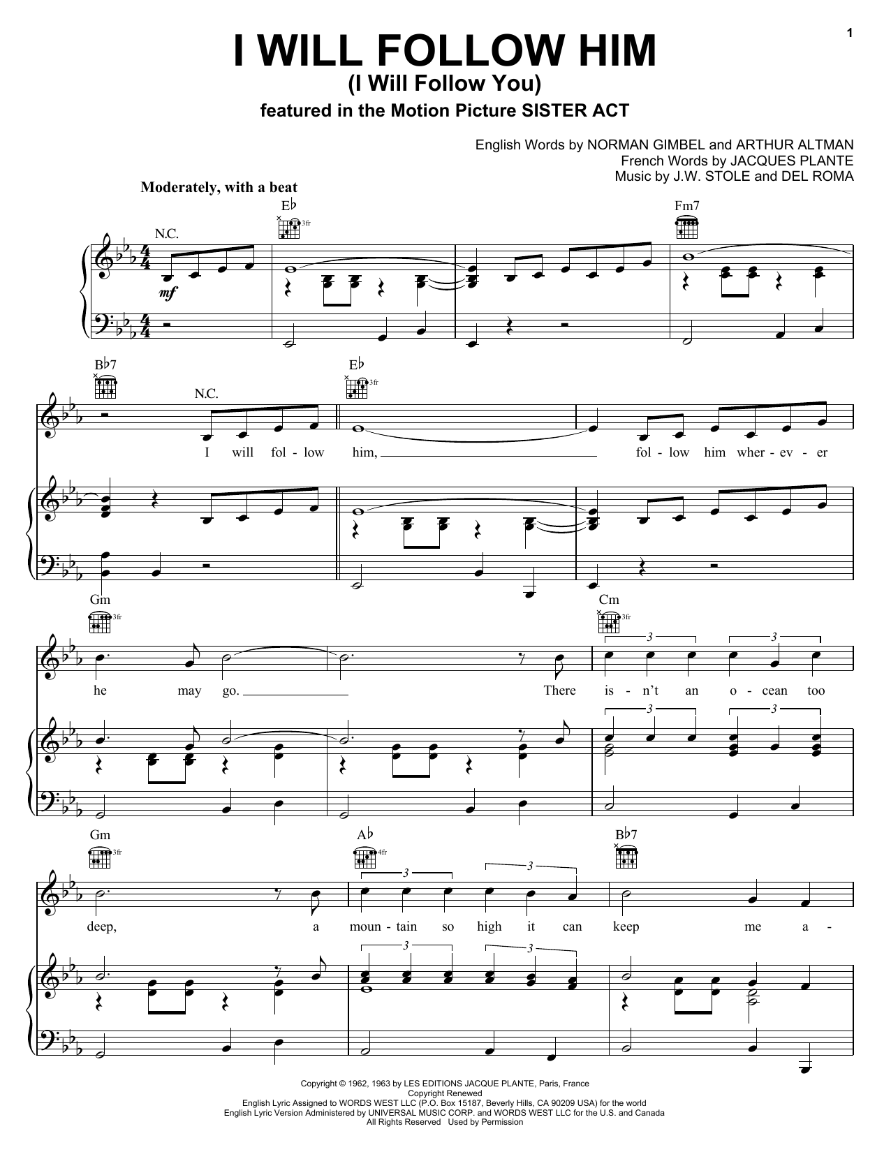 Download Little Peggy March I Will Follow Him (I Will Follow You) Sheet Music and learn how to play Lyrics & Chords PDF digital score in minutes