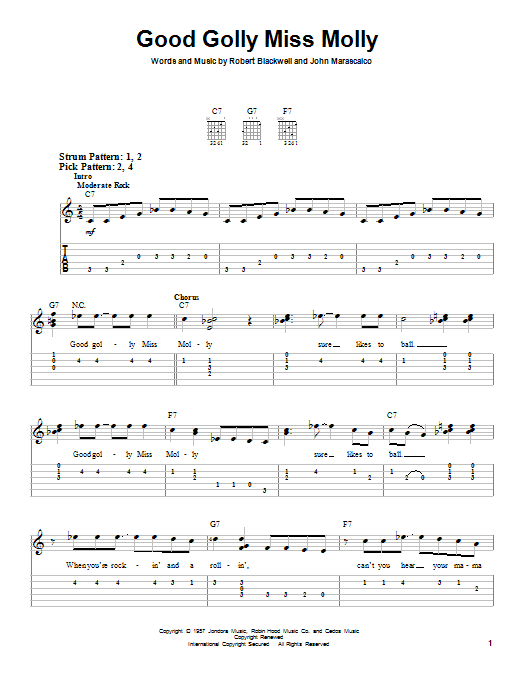 Download Little Richard Good Golly Miss Molly Sheet Music and learn how to play Easy Guitar Tab PDF digital score in minutes
