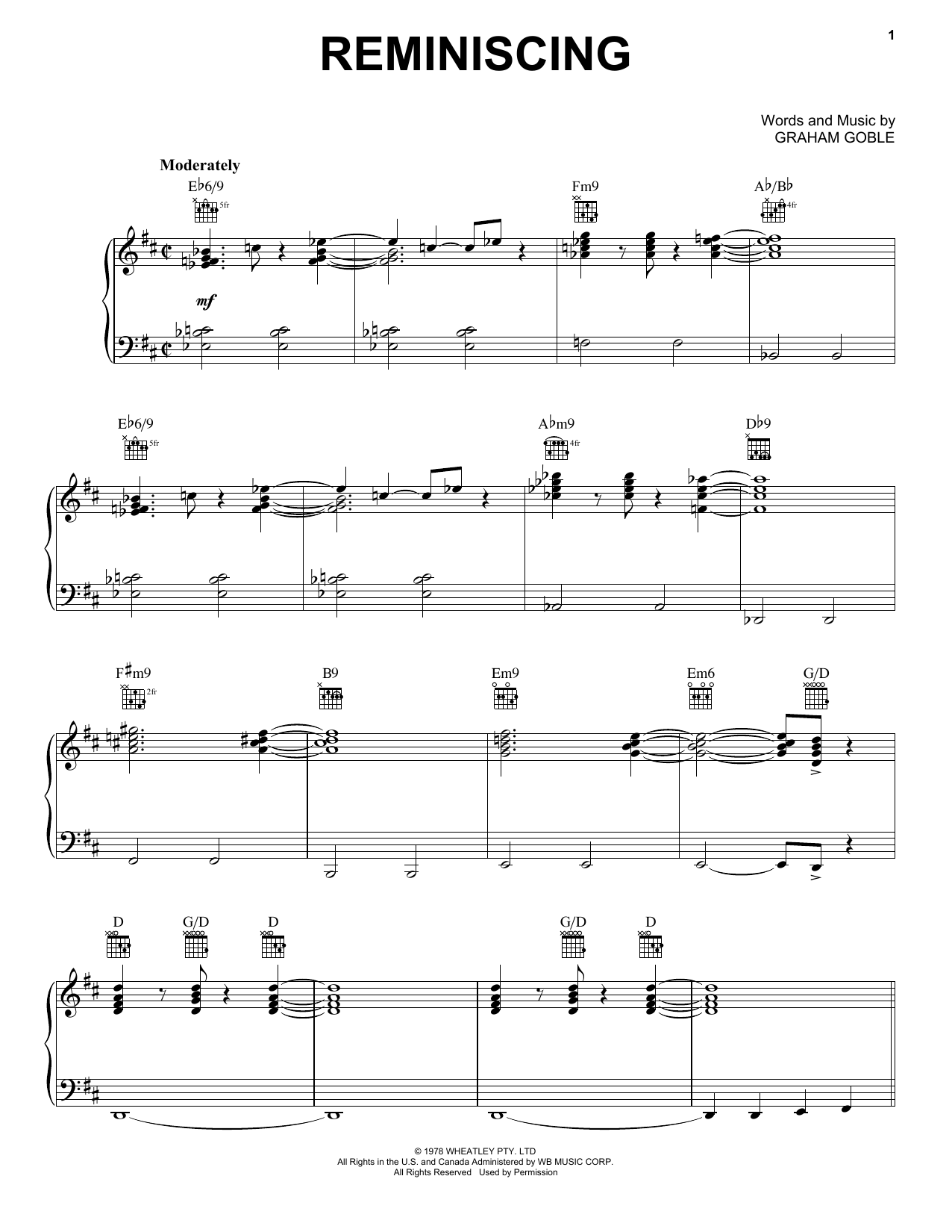 Download Little River Band Reminiscing Sheet Music and learn how to play Piano, Vocal & Guitar (Right-Hand Melody) PDF digital score in minutes