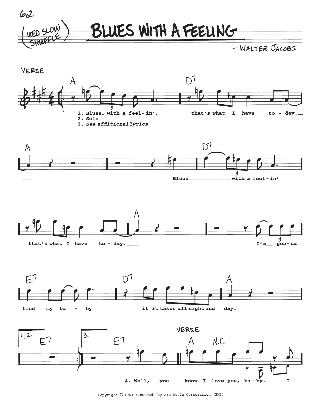 Download Little Walter Blues With A Feeling Sheet Music and learn how to play Real Book – Melody, Lyrics & Chords PDF digital score in minutes