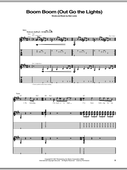 Download Little Walter Boom Boom (Out Go The Lights) Sheet Music and learn how to play Real Book – Melody, Lyrics & Chords PDF digital score in minutes