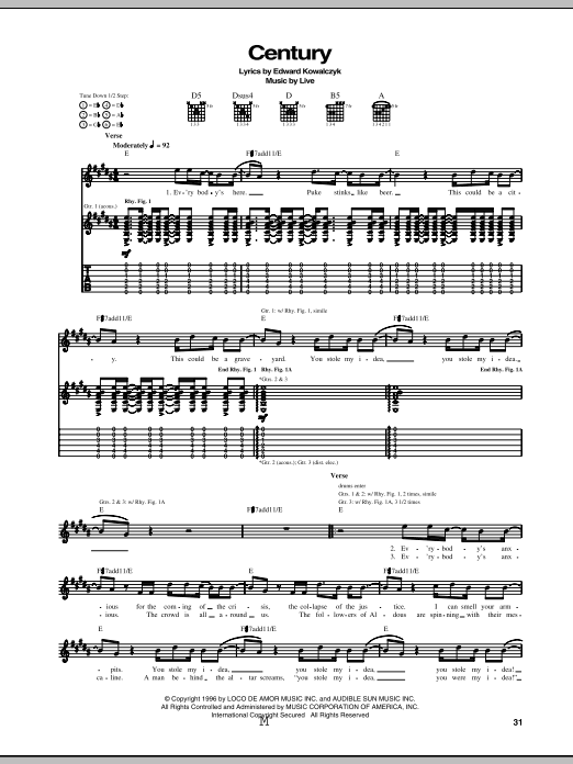 Download Live Century Sheet Music and learn how to play Guitar Tab PDF digital score in minutes