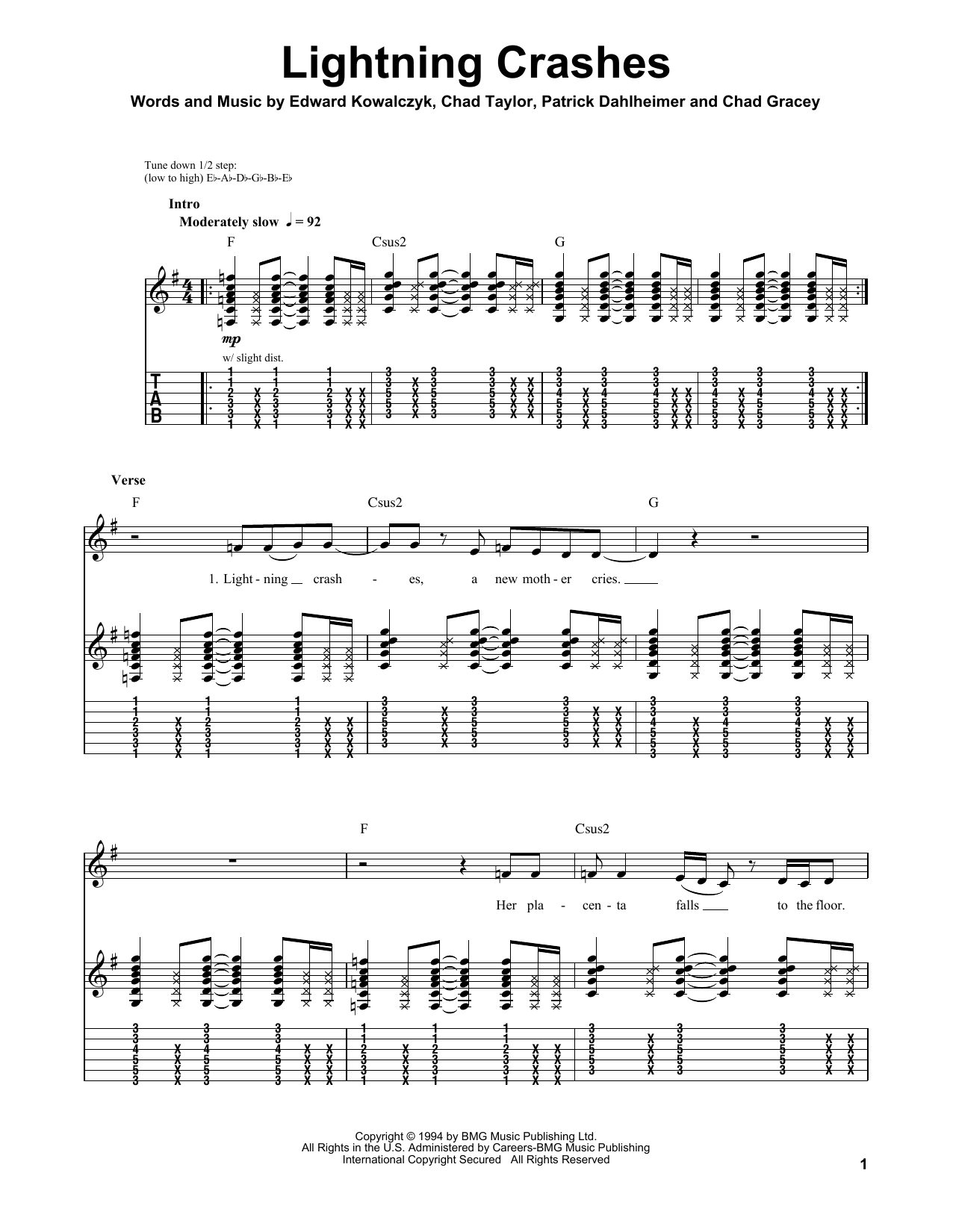 Download Live Lightning Crashes Sheet Music and learn how to play Easy Guitar PDF digital score in minutes