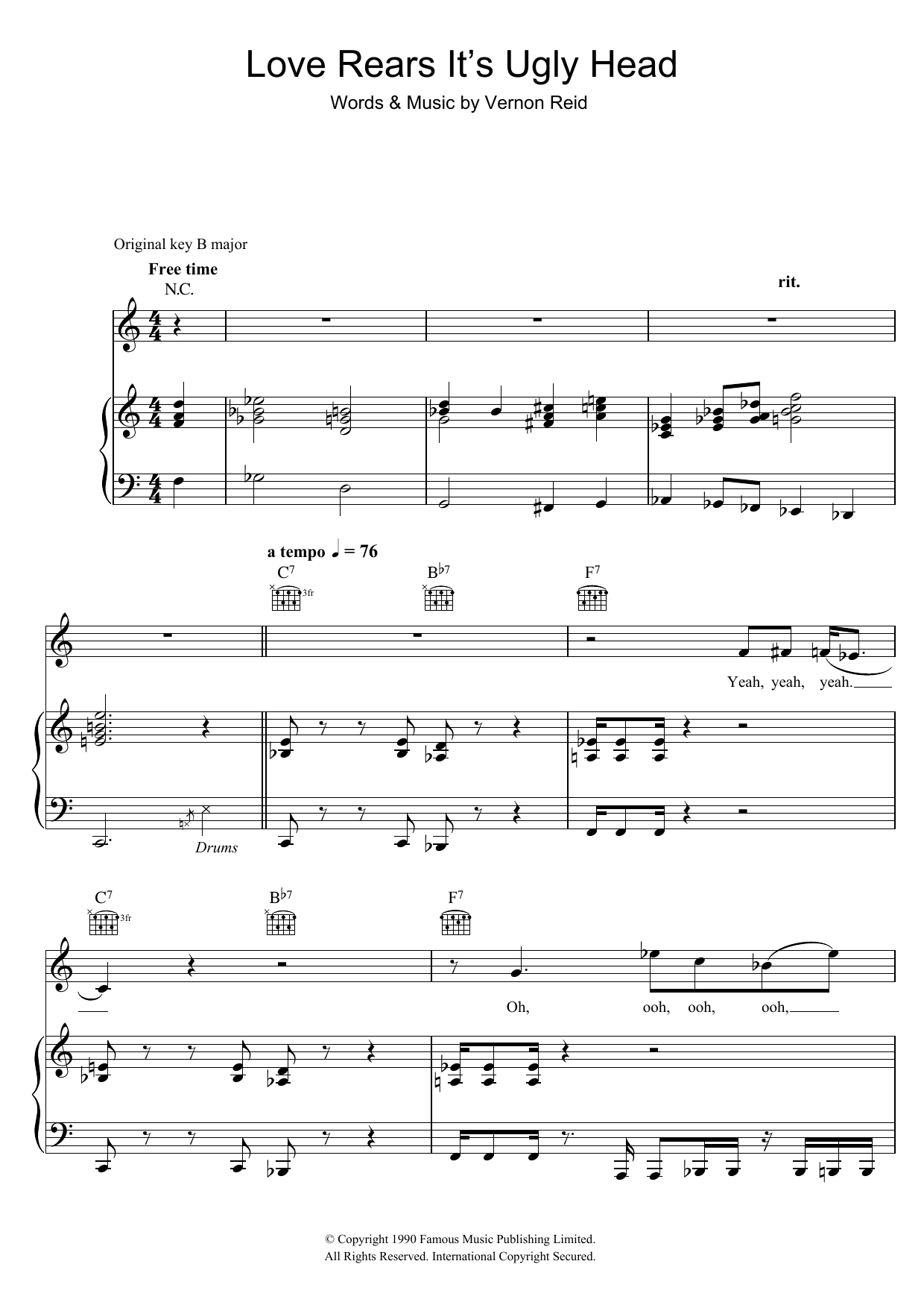 Download Living Colour Love Rears It' s Ugly Head Sheet Music and learn how to play Piano, Vocal & Guitar PDF digital score in minutes