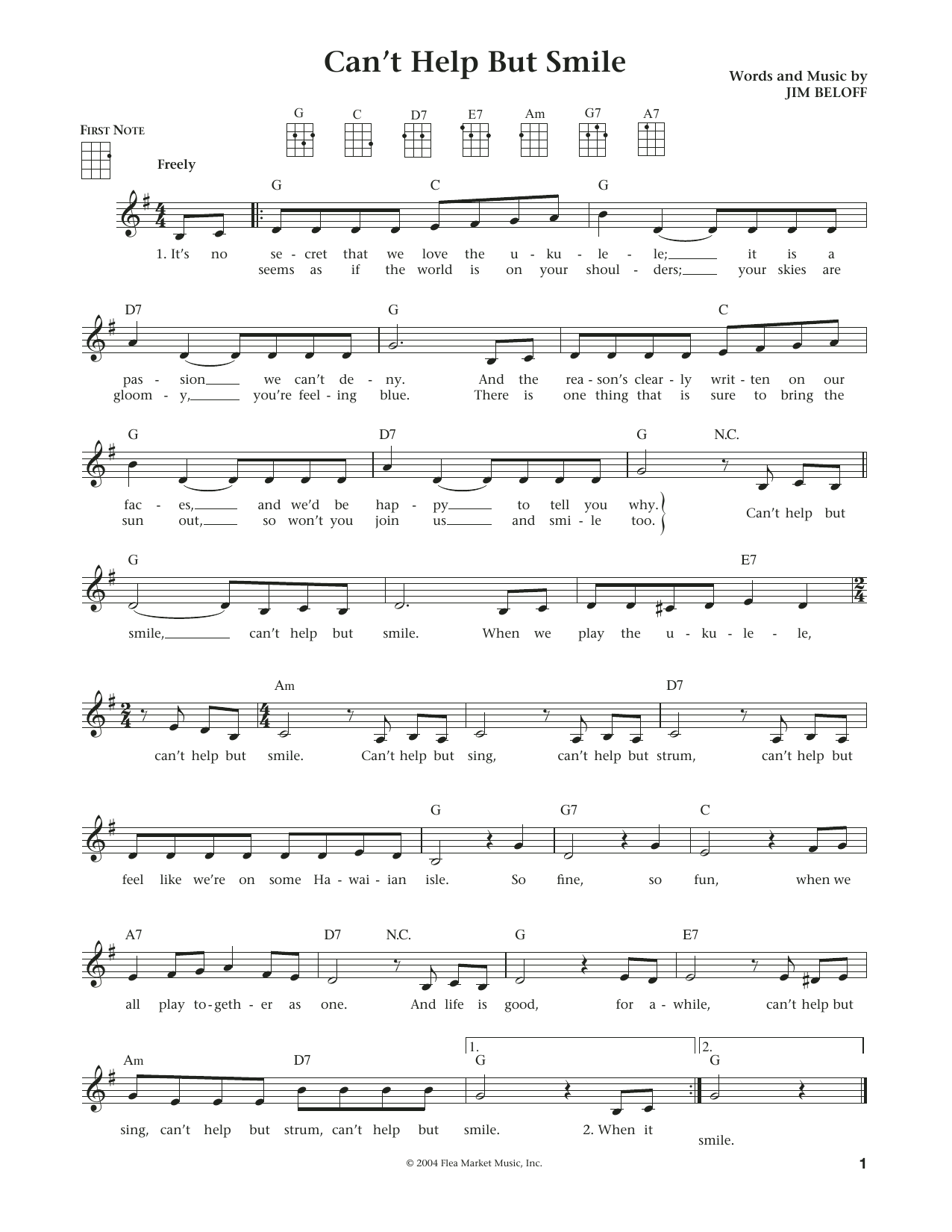 Download Liz and Jim Beloff Can't Help But Smile (from The Daily Ukulele) Sheet Music and learn how to play Ukulele PDF digital score in minutes