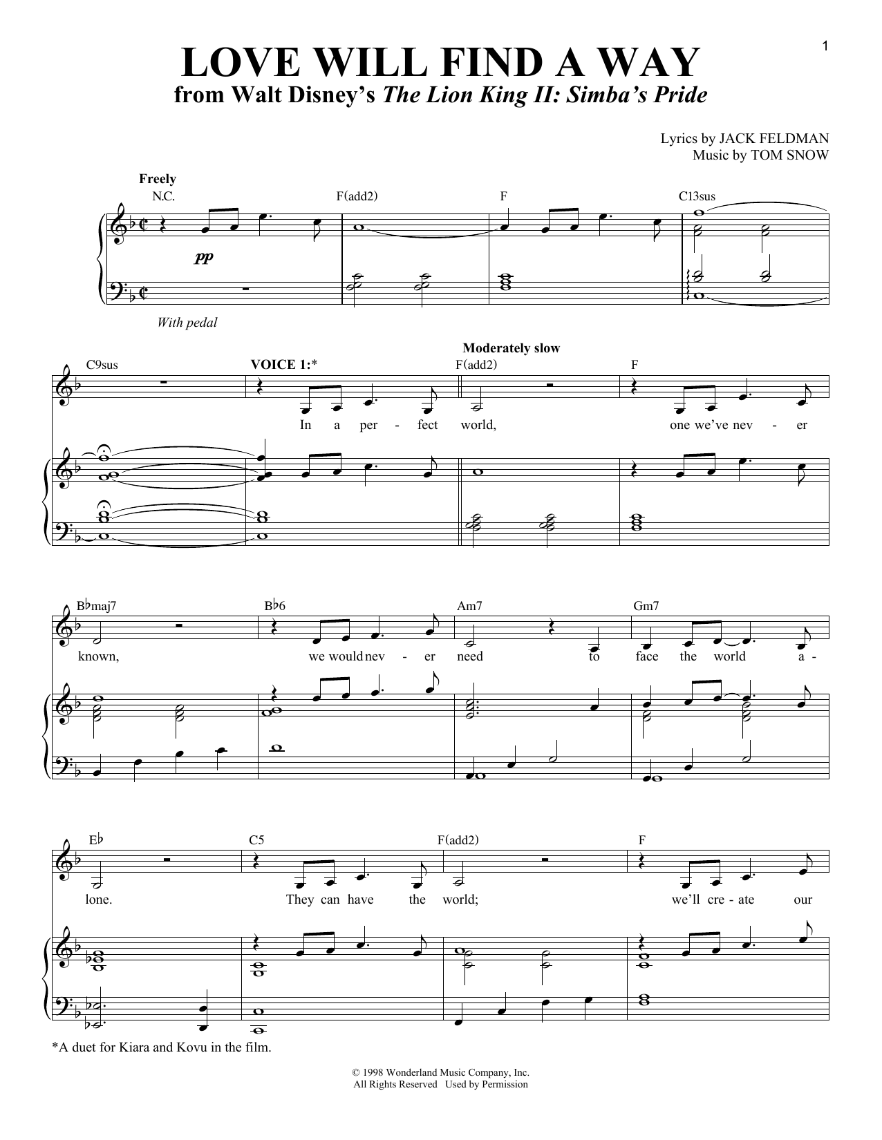 Download Jack Feldman Love Will Find A Way Sheet Music and learn how to play Vocal Duet PDF digital score in minutes