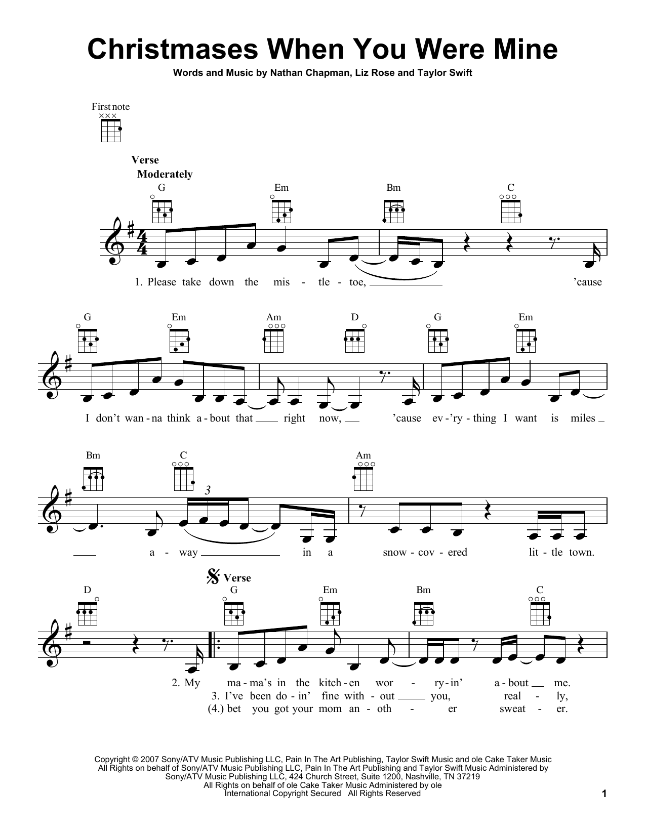 Download Liz Rose Christmases When You Were Mine Sheet Music and learn how to play Ukulele PDF digital score in minutes