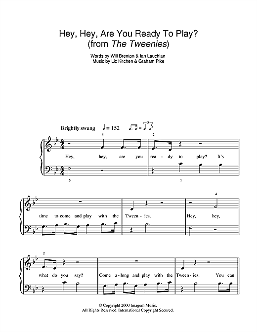 Download Liz Kitchen Hey, Hey, Are You Ready To Play? (theme from The Tweenies) Sheet Music and learn how to play 5-Finger Piano PDF digital score in minutes