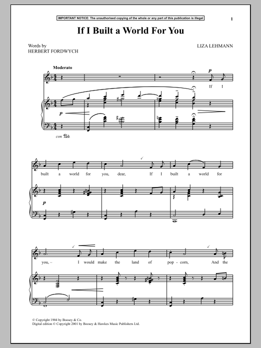 Download Liza Lehmann If I Built A World For You Sheet Music and learn how to play Piano & Vocal PDF digital score in minutes