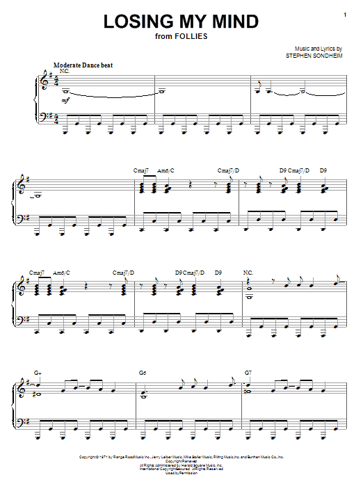 Download Liza Minnelli Losing My Mind Sheet Music and learn how to play Piano, Vocal & Guitar (Right-Hand Melody) PDF digital score in minutes