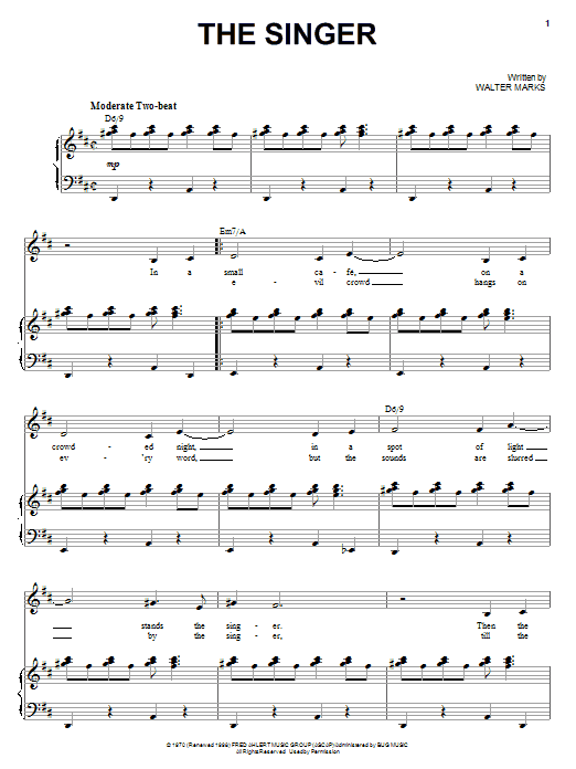 Download Liza Minnelli The Singer Sheet Music and learn how to play Piano, Vocal & Guitar (Right-Hand Melody) PDF digital score in minutes