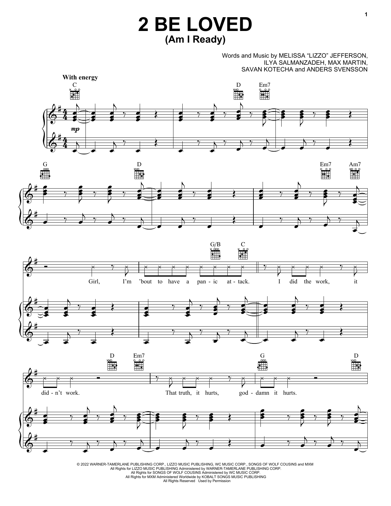 Download Lizzo 2 Be Loved (Am I Ready) Sheet Music and learn how to play Piano, Vocal & Guitar Chords (Right-Hand Melody) PDF digital score in minutes