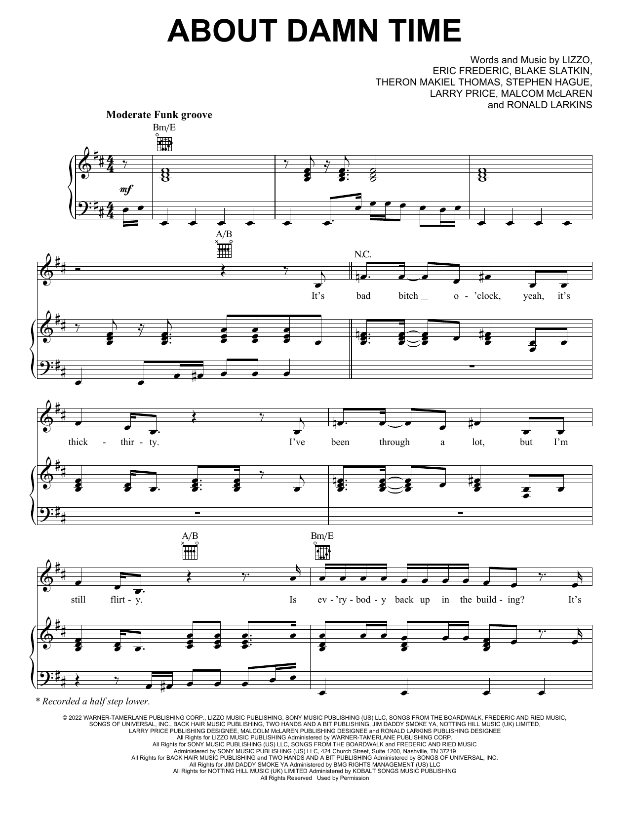 Download Lizzo Sheet Music and learn how to play Piano, Vocal & Guitar Chords (Right-Hand Melody) PDF score in minutes