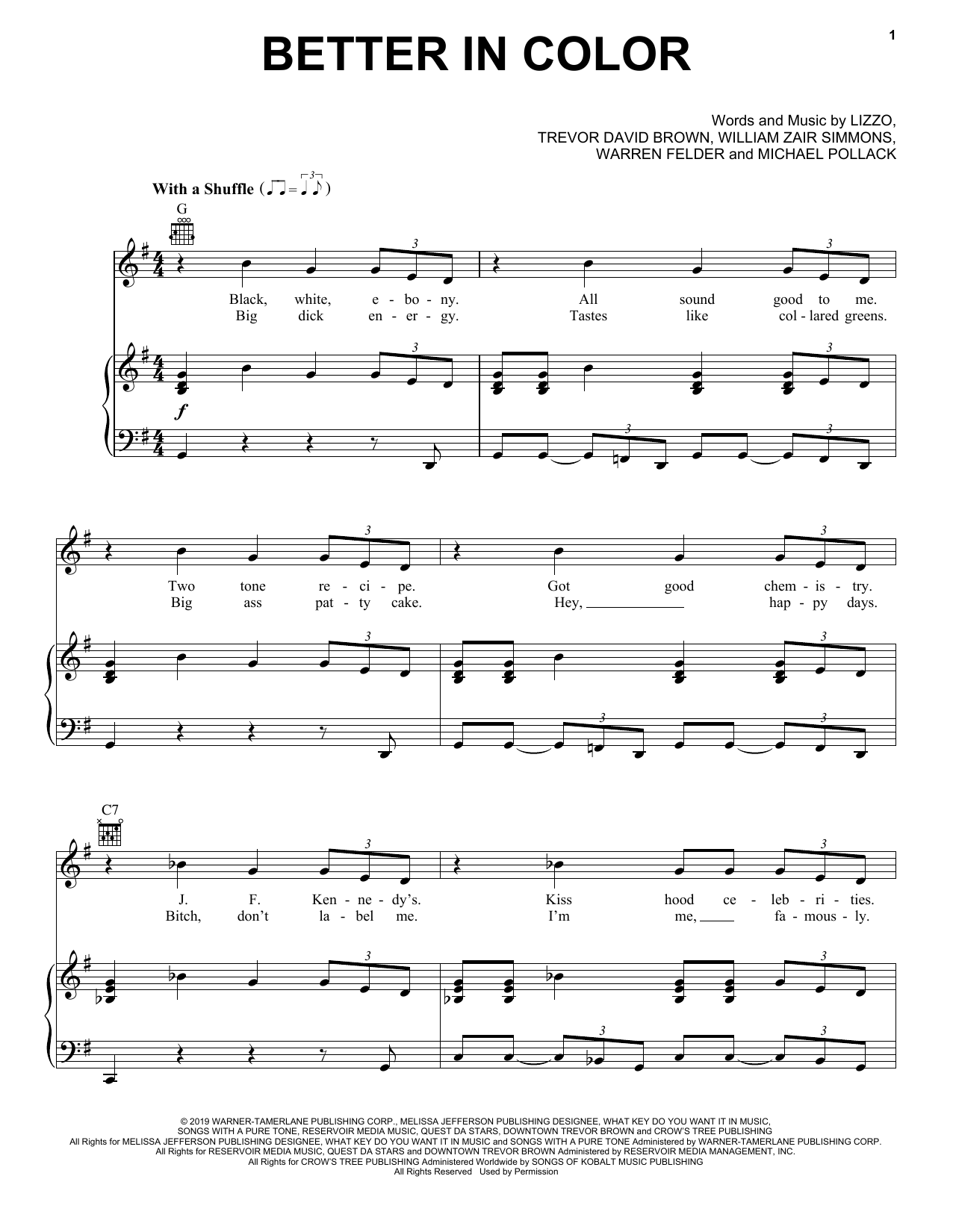 Download Lizzo Better In Color Sheet Music and learn how to play Piano, Vocal & Guitar Chords (Right-Hand Melody) PDF digital score in minutes