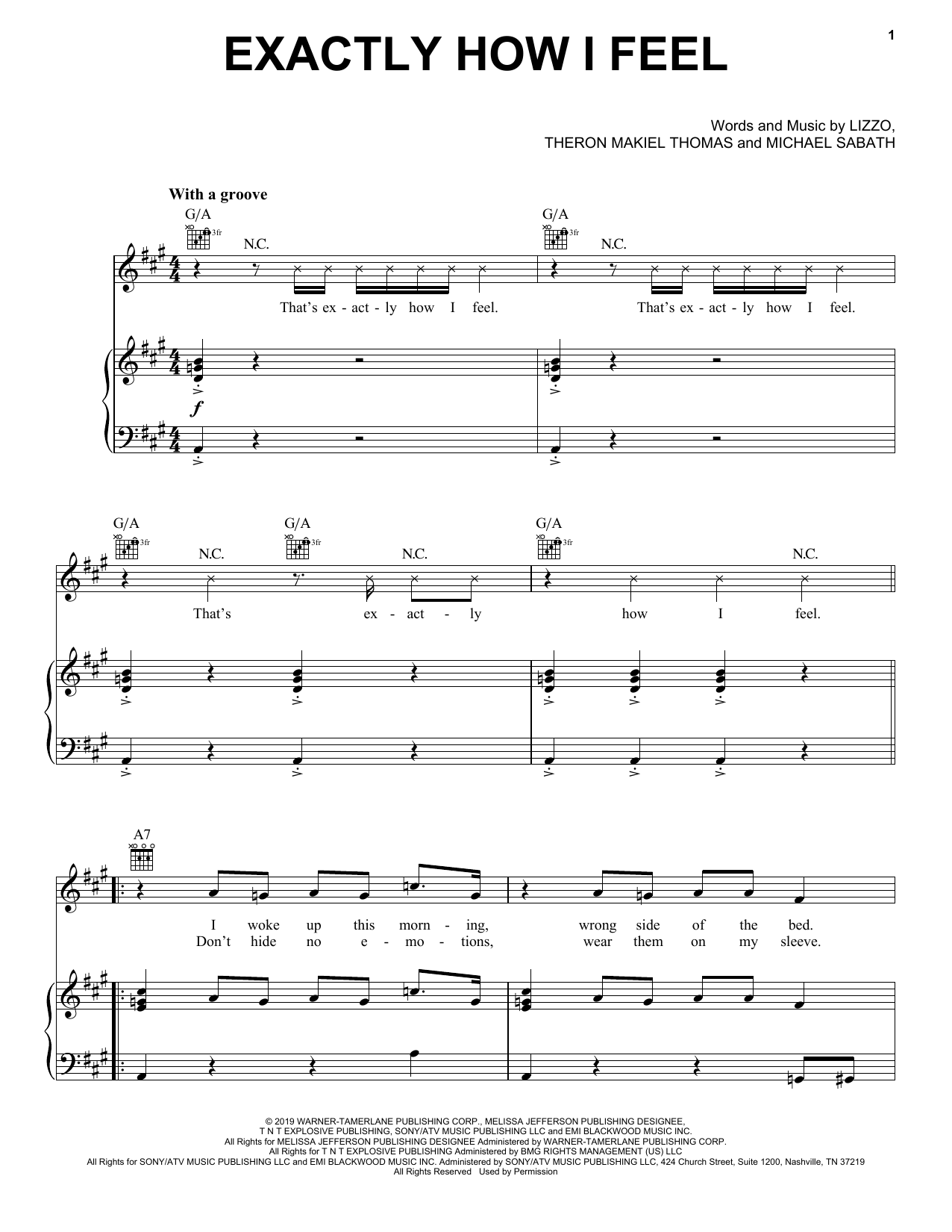 Download Lizzo Exactly How I Feel (feat. Gucci Mane) Sheet Music and learn how to play Piano, Vocal & Guitar Chords (Right-Hand Melody) PDF digital score in minutes