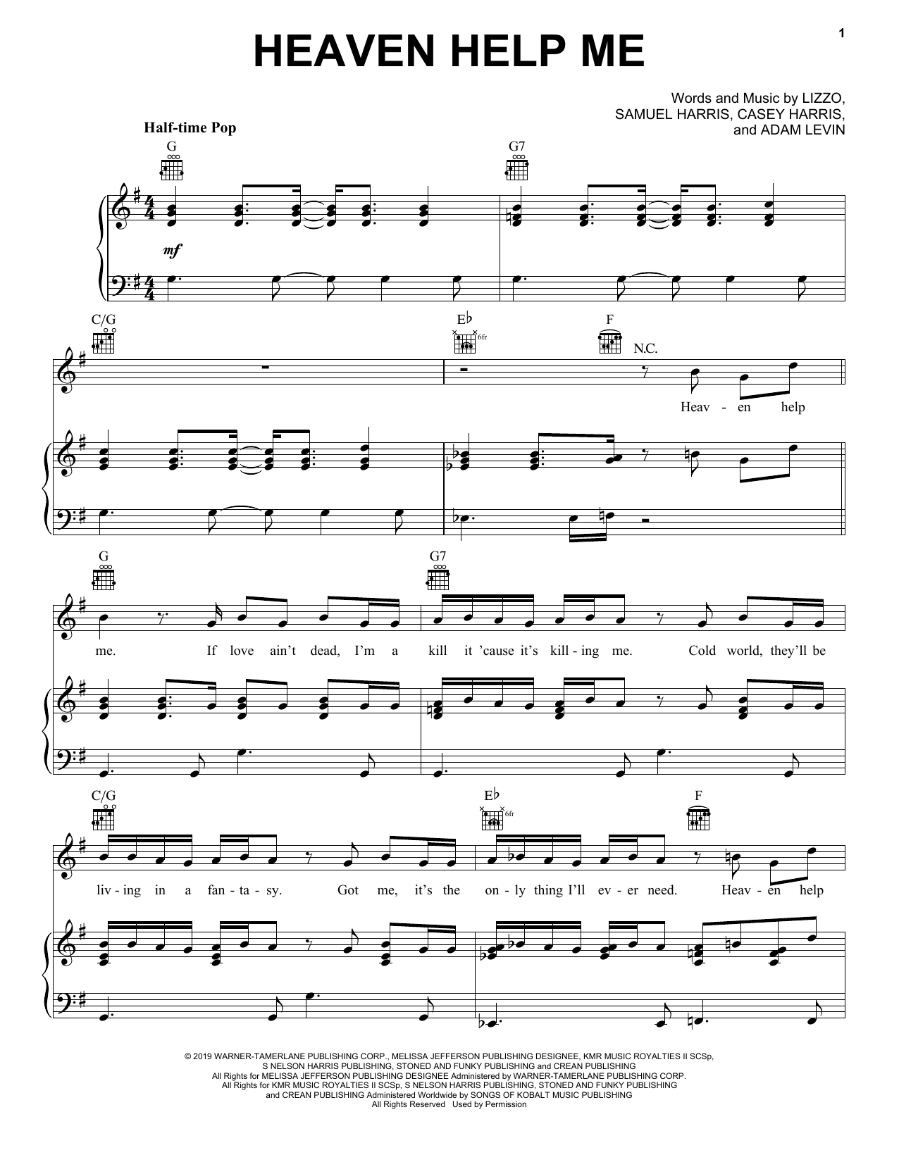 Download Lizzo Heaven Help Me Sheet Music and learn how to play Piano, Vocal & Guitar Chords (Right-Hand Melody) PDF digital score in minutes