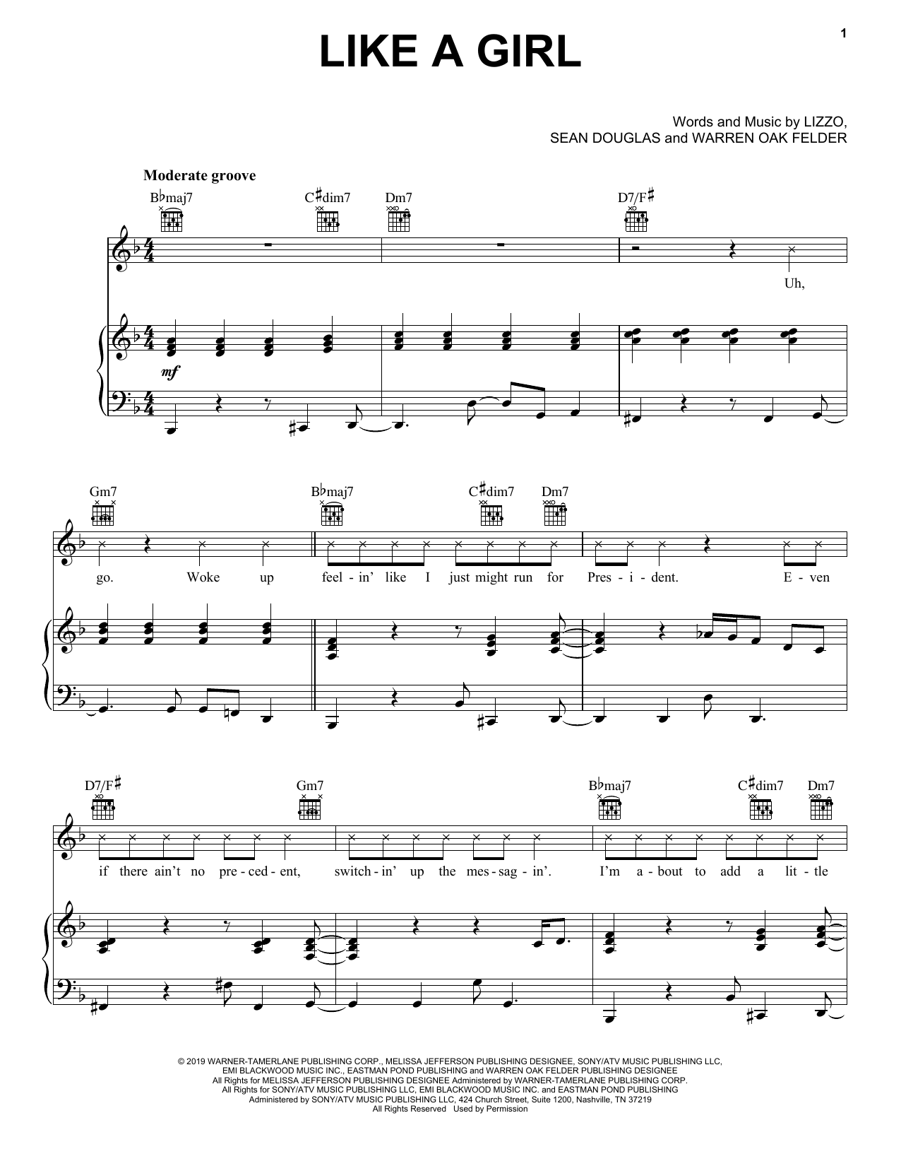 Download Lizzo Like A Girl Sheet Music and learn how to play Piano, Vocal & Guitar Chords (Right-Hand Melody) PDF digital score in minutes