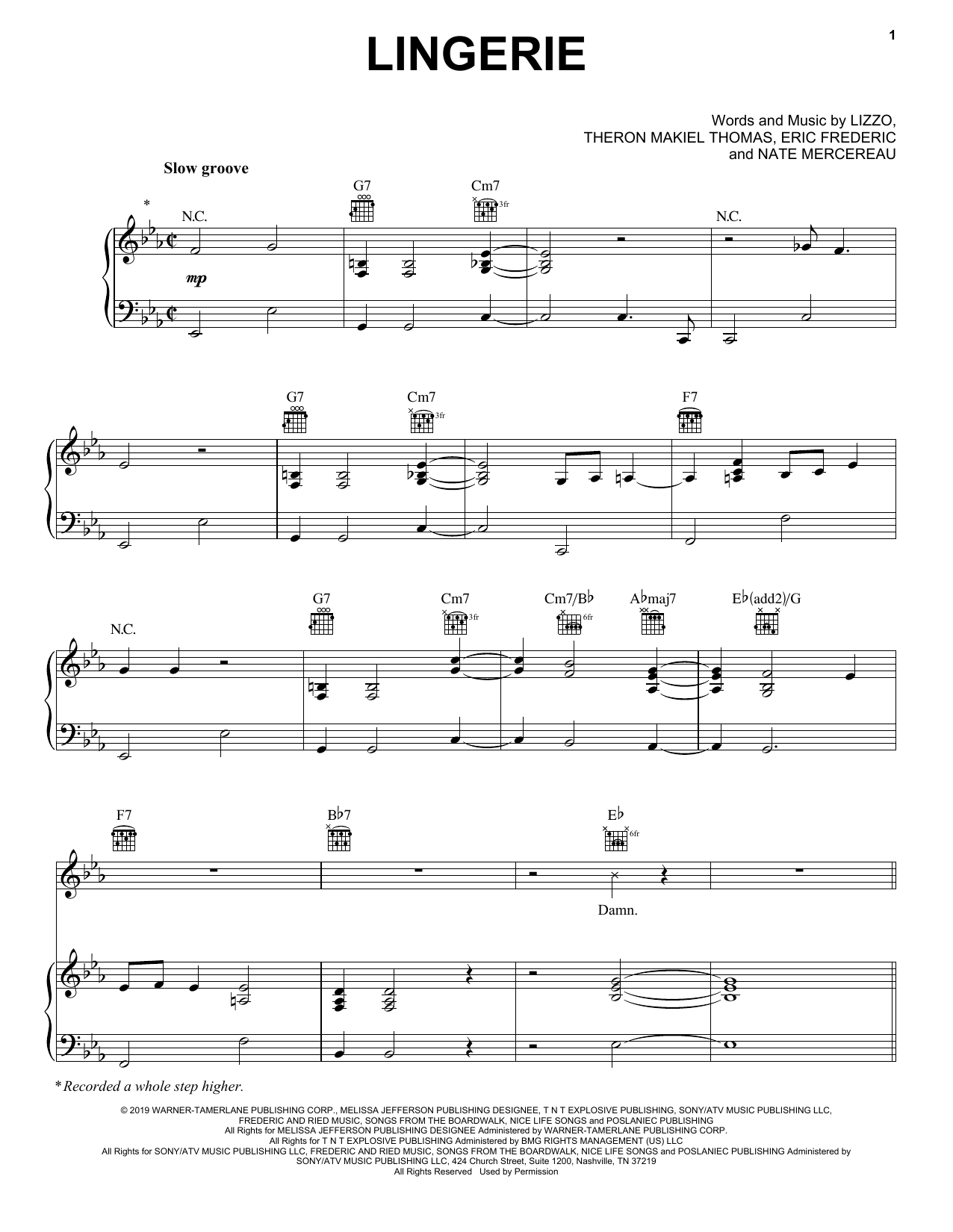 Download Lizzo Lingerie Sheet Music and learn how to play Piano, Vocal & Guitar Chords (Right-Hand Melody) PDF digital score in minutes