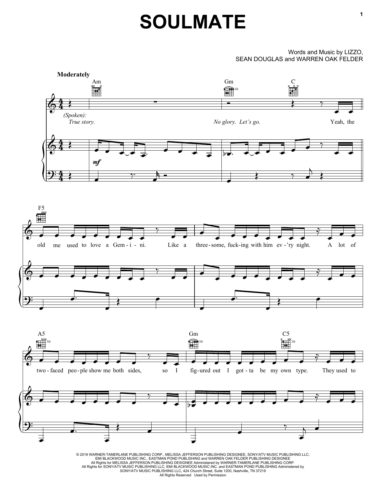 Download Lizzo Soulmate Sheet Music and learn how to play Piano, Vocal & Guitar Chords (Right-Hand Melody) PDF digital score in minutes
