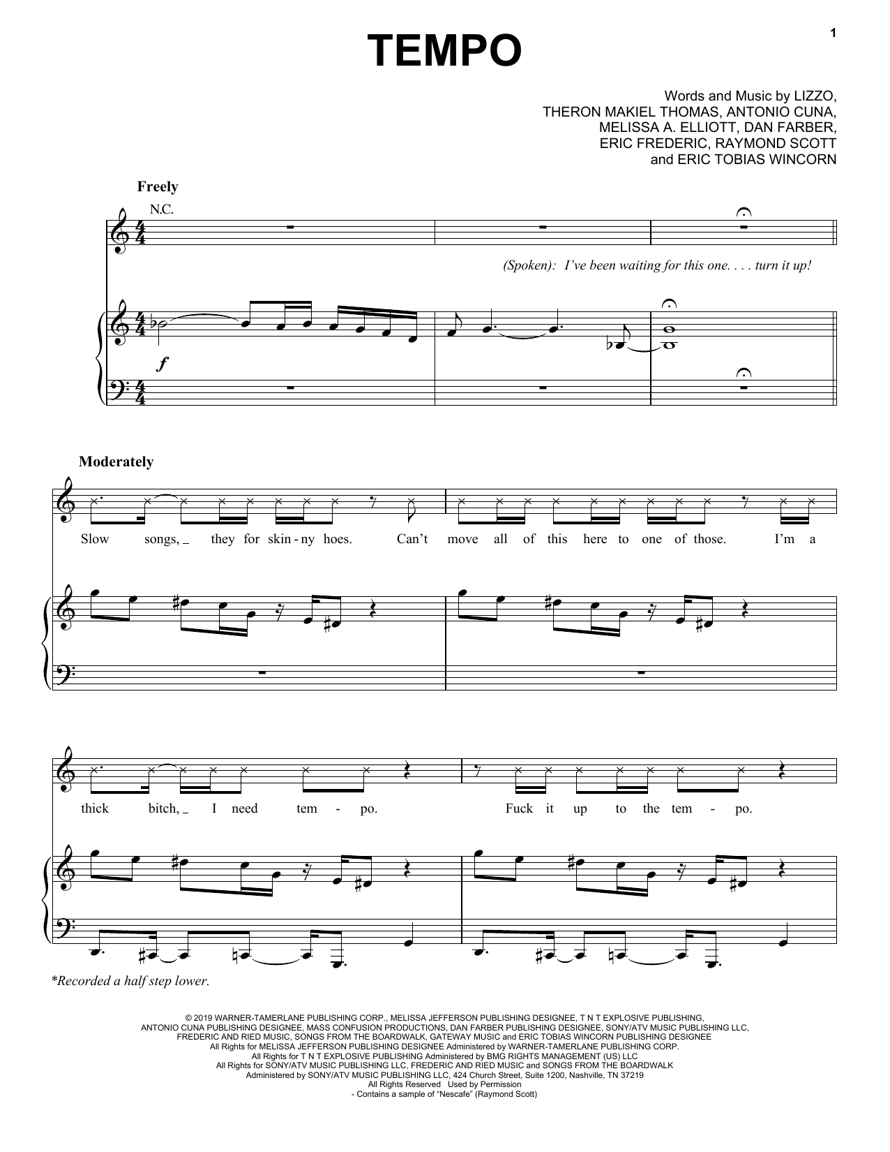 Download Lizzo Tempo (feat. Missy Elliott) Sheet Music and learn how to play Piano, Vocal & Guitar Chords (Right-Hand Melody) PDF digital score in minutes