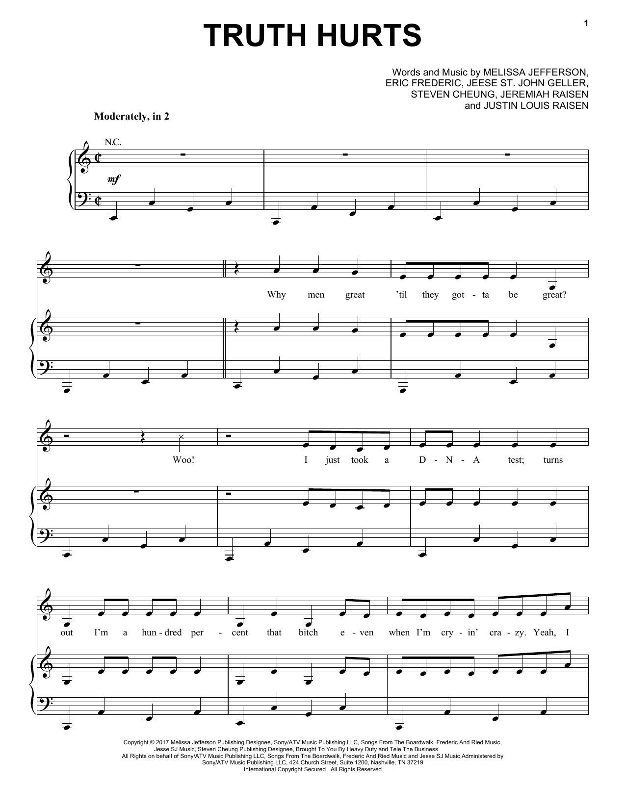 Download Lizzo Truth Hurts Sheet Music and learn how to play Very Easy Piano PDF digital score in minutes