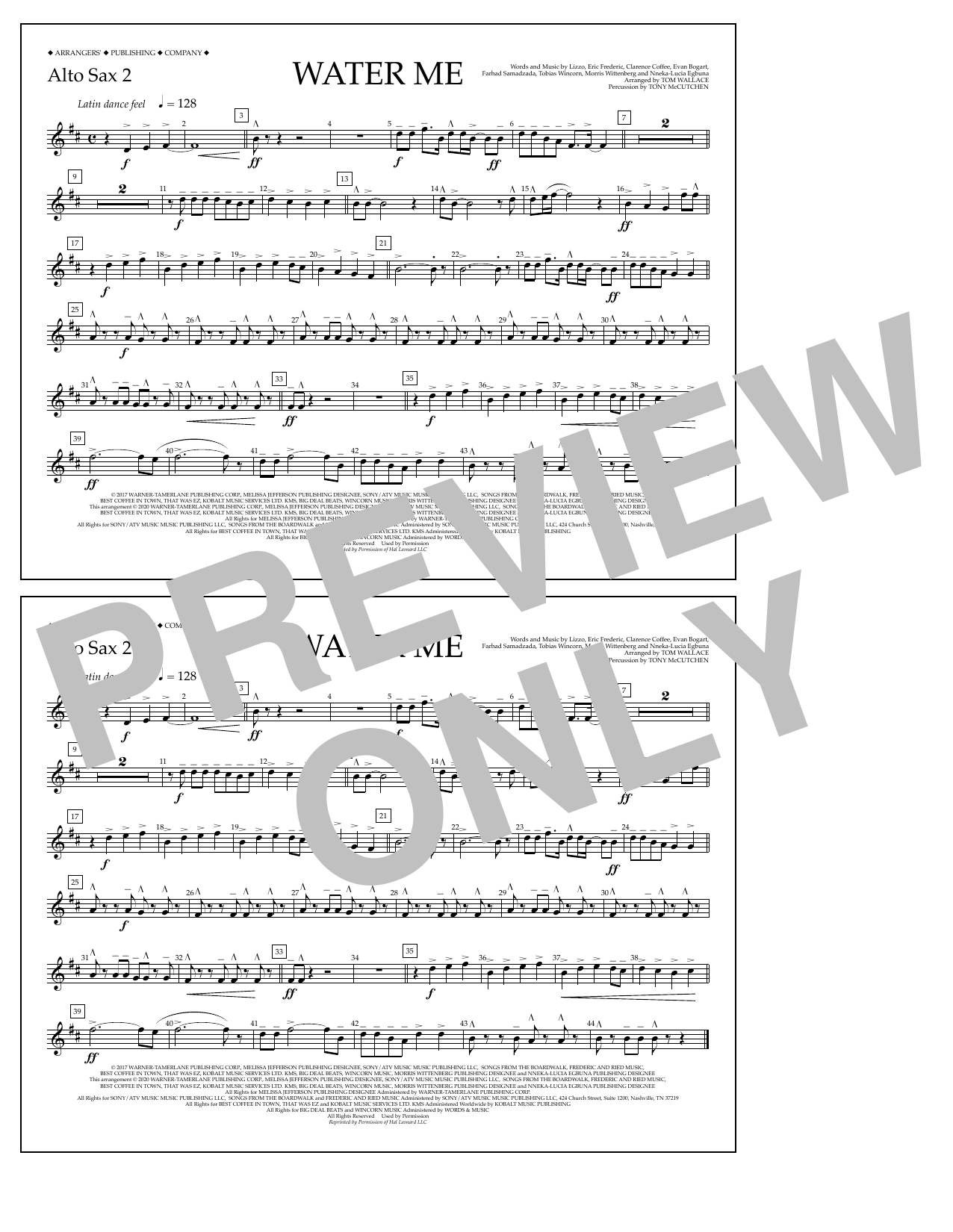 Download Lizzo Water Me (arr. Tom Wallace) - Alto Sax 2 Sheet Music and learn how to play Marching Band PDF digital score in minutes