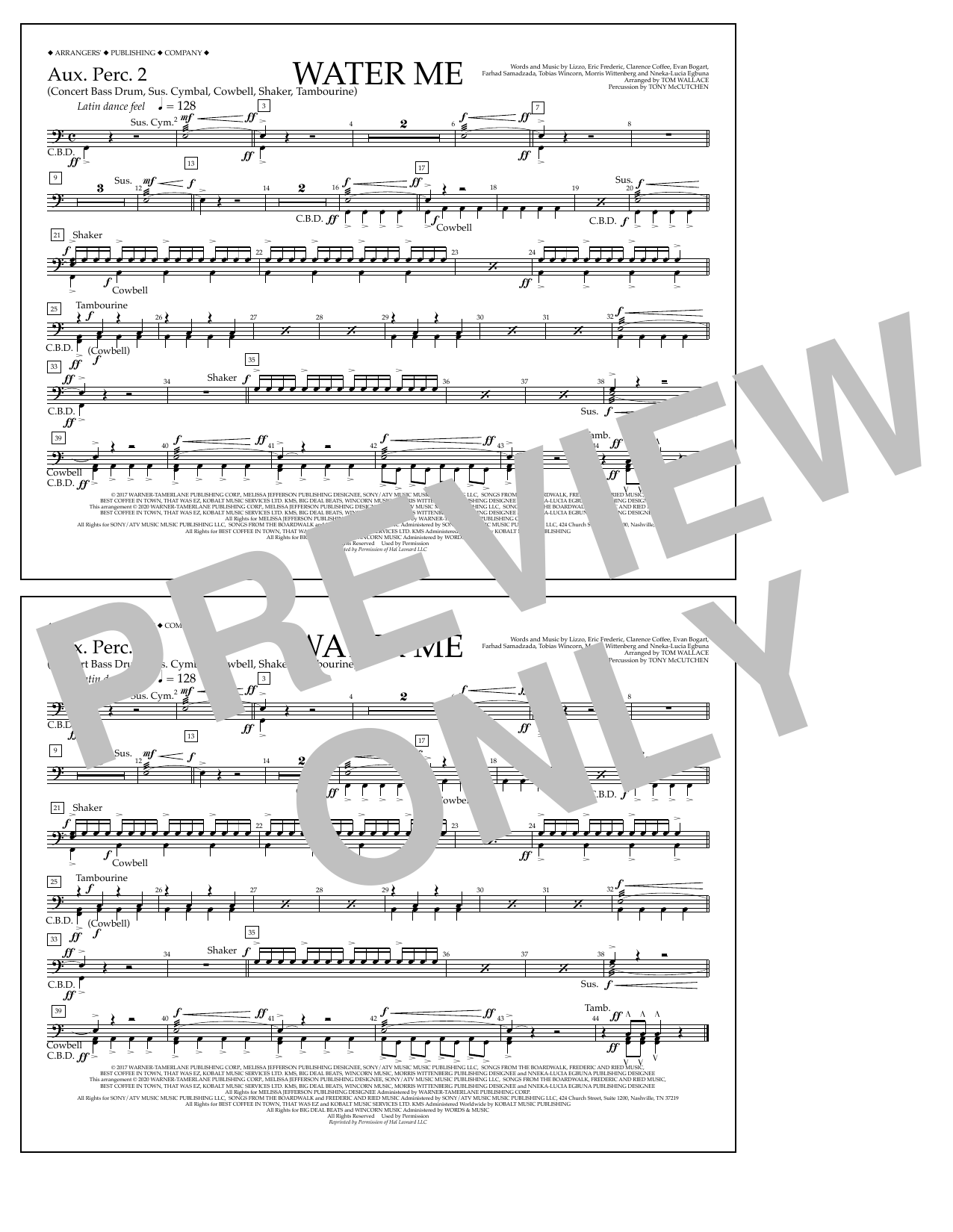 Download Lizzo Water Me (arr. Tom Wallace) - Aux. Perc. 2 Sheet Music and learn how to play Marching Band PDF digital score in minutes