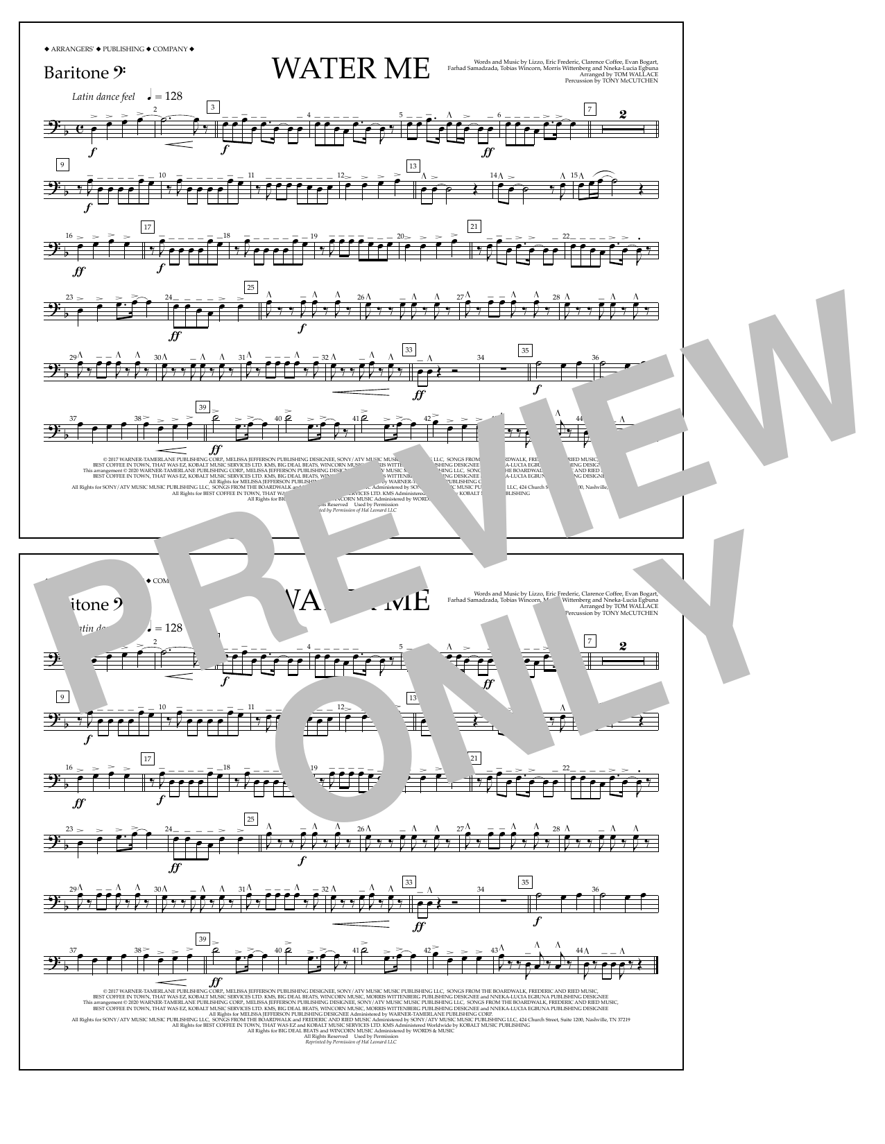 Download Lizzo Water Me (arr. Tom Wallace) - Baritone B.C. Sheet Music and learn how to play Marching Band PDF digital score in minutes