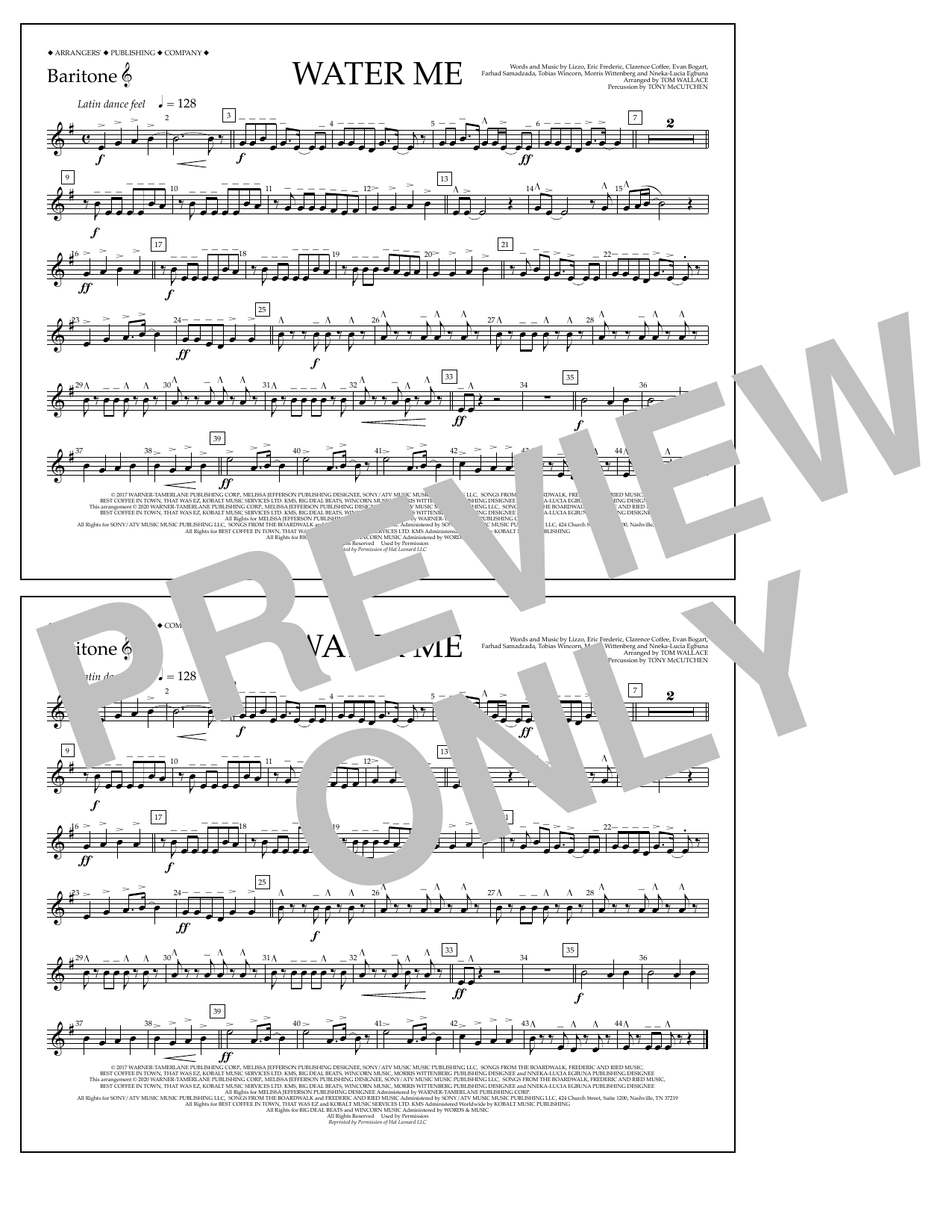 Download Lizzo Water Me (arr. Tom Wallace) - Baritone T.C. Sheet Music and learn how to play Marching Band PDF digital score in minutes