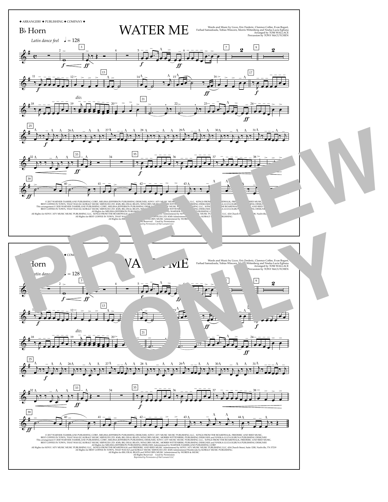 Download Lizzo Water Me (arr. Tom Wallace) - Bb Horn Sheet Music and learn how to play Marching Band PDF digital score in minutes