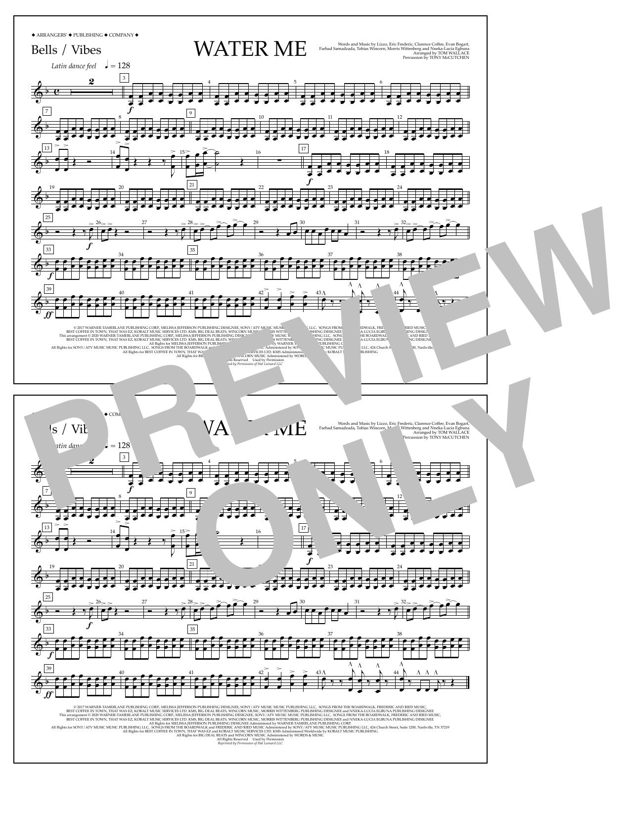 Download Lizzo Water Me (arr. Tom Wallace) - Bells/Vibes Sheet Music and learn how to play Marching Band PDF digital score in minutes